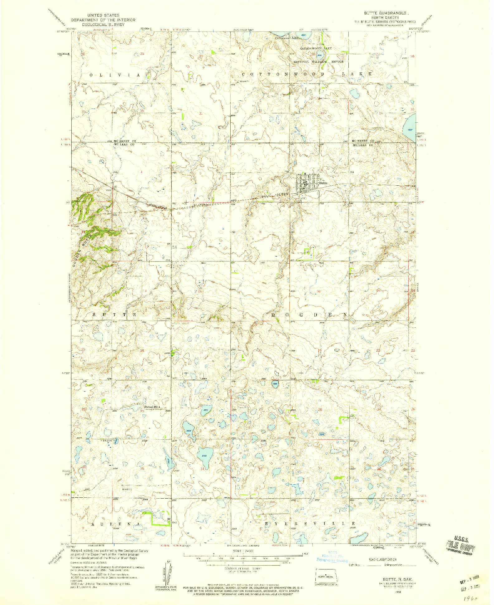USGS 1:24000-SCALE QUADRANGLE FOR BUTTE, ND 1958
