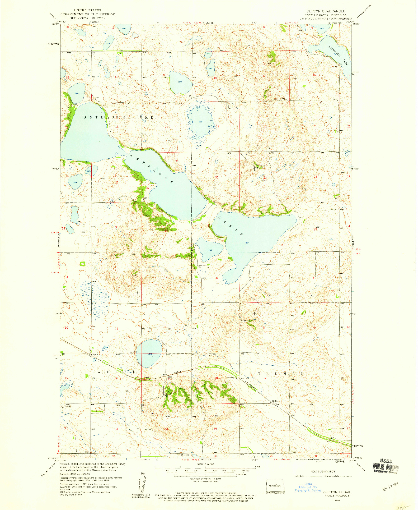 USGS 1:24000-SCALE QUADRANGLE FOR CLIFTON, ND 1958
