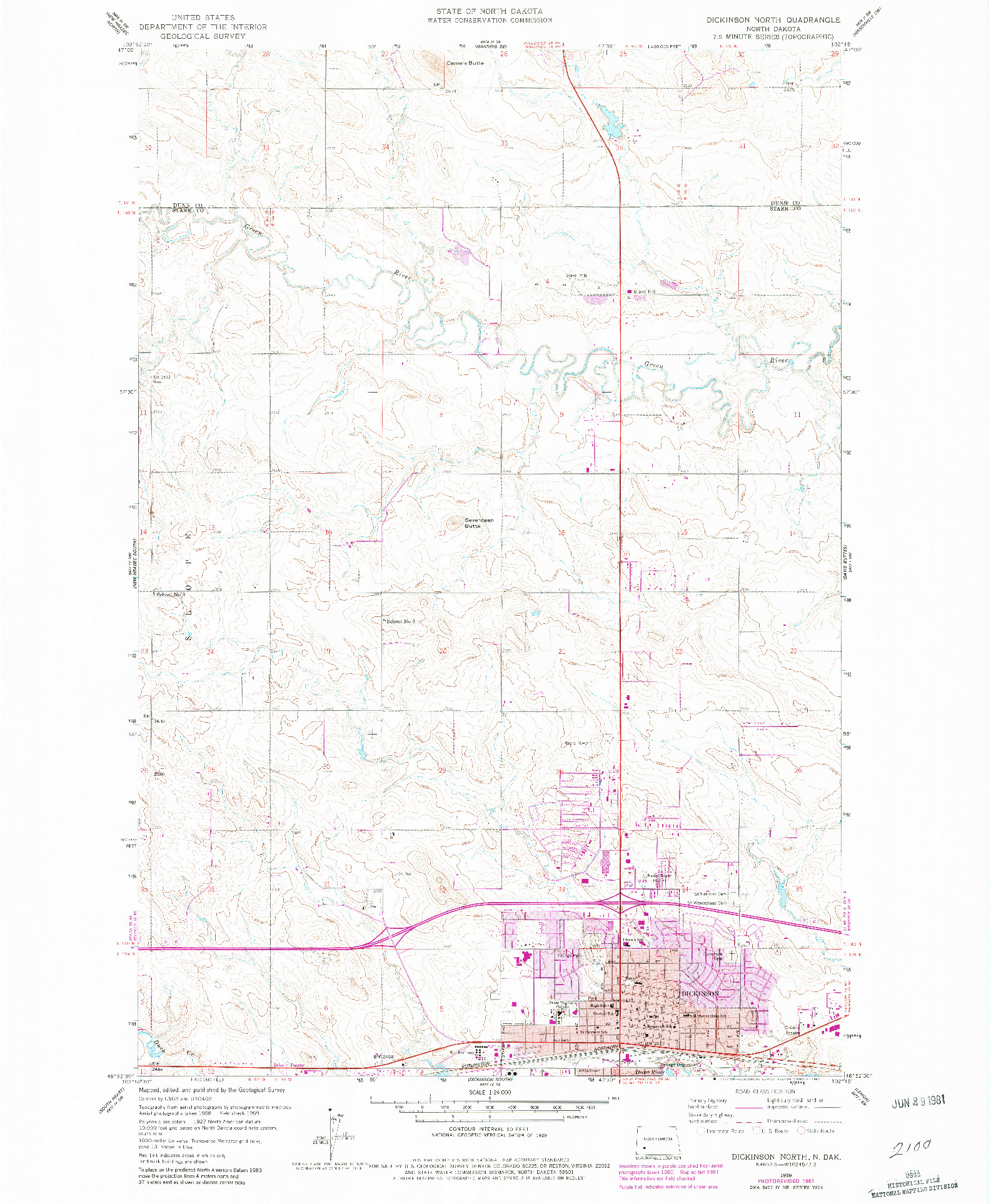 USGS 1:24000-SCALE QUADRANGLE FOR DICKINSON NORTH, ND 1959