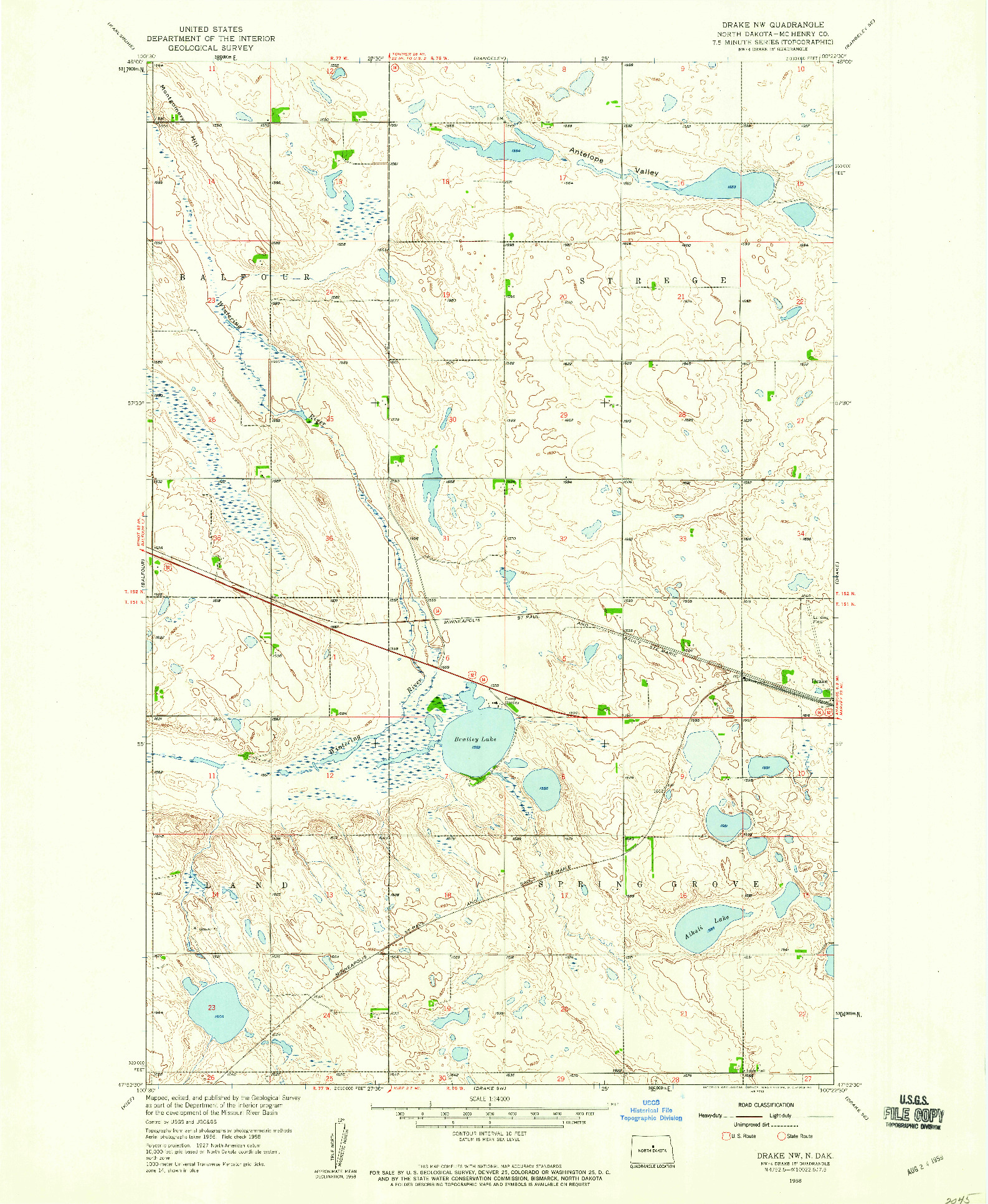 USGS 1:24000-SCALE QUADRANGLE FOR DRAKE NW, ND 1958