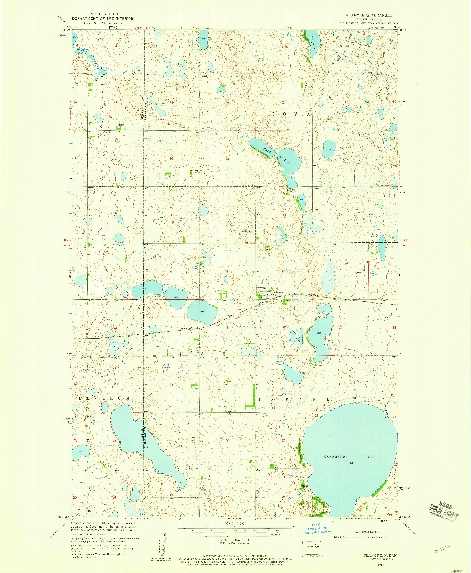 USGS 1:24000-SCALE QUADRANGLE FOR FILLMORE, ND 1958
