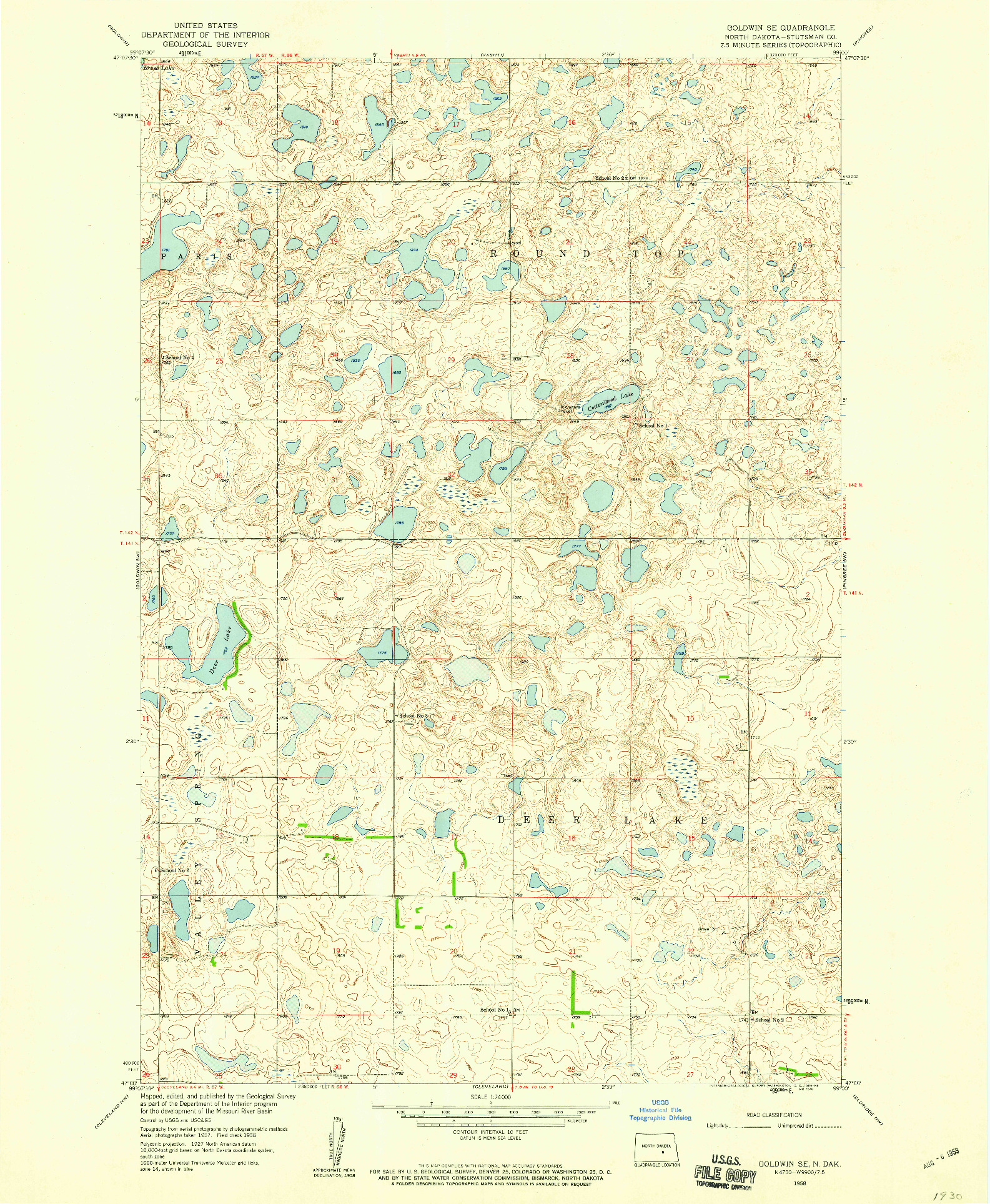 USGS 1:24000-SCALE QUADRANGLE FOR GOLDWIN SE, ND 1958