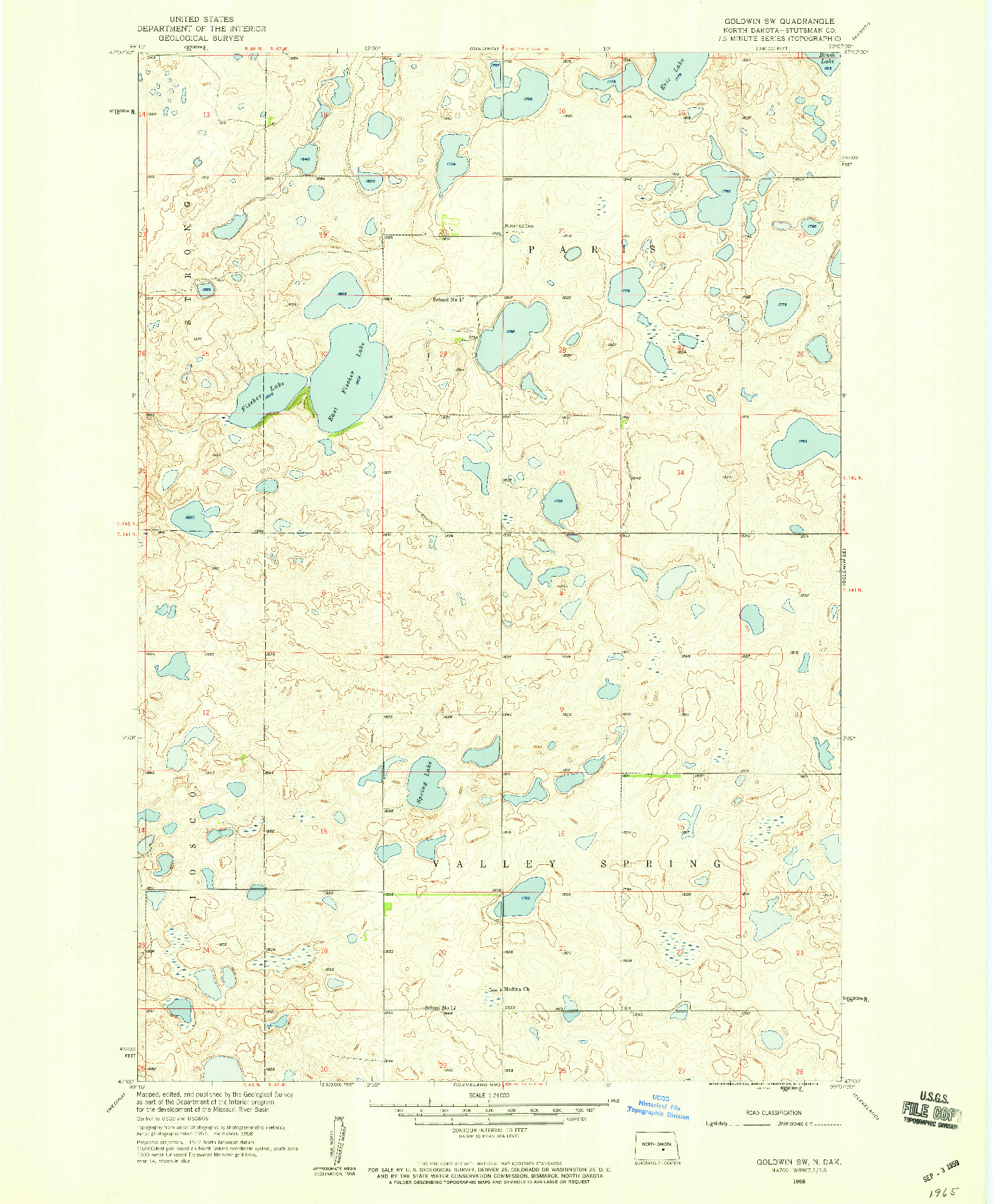 USGS 1:24000-SCALE QUADRANGLE FOR GOLDWIN SW, ND 1958