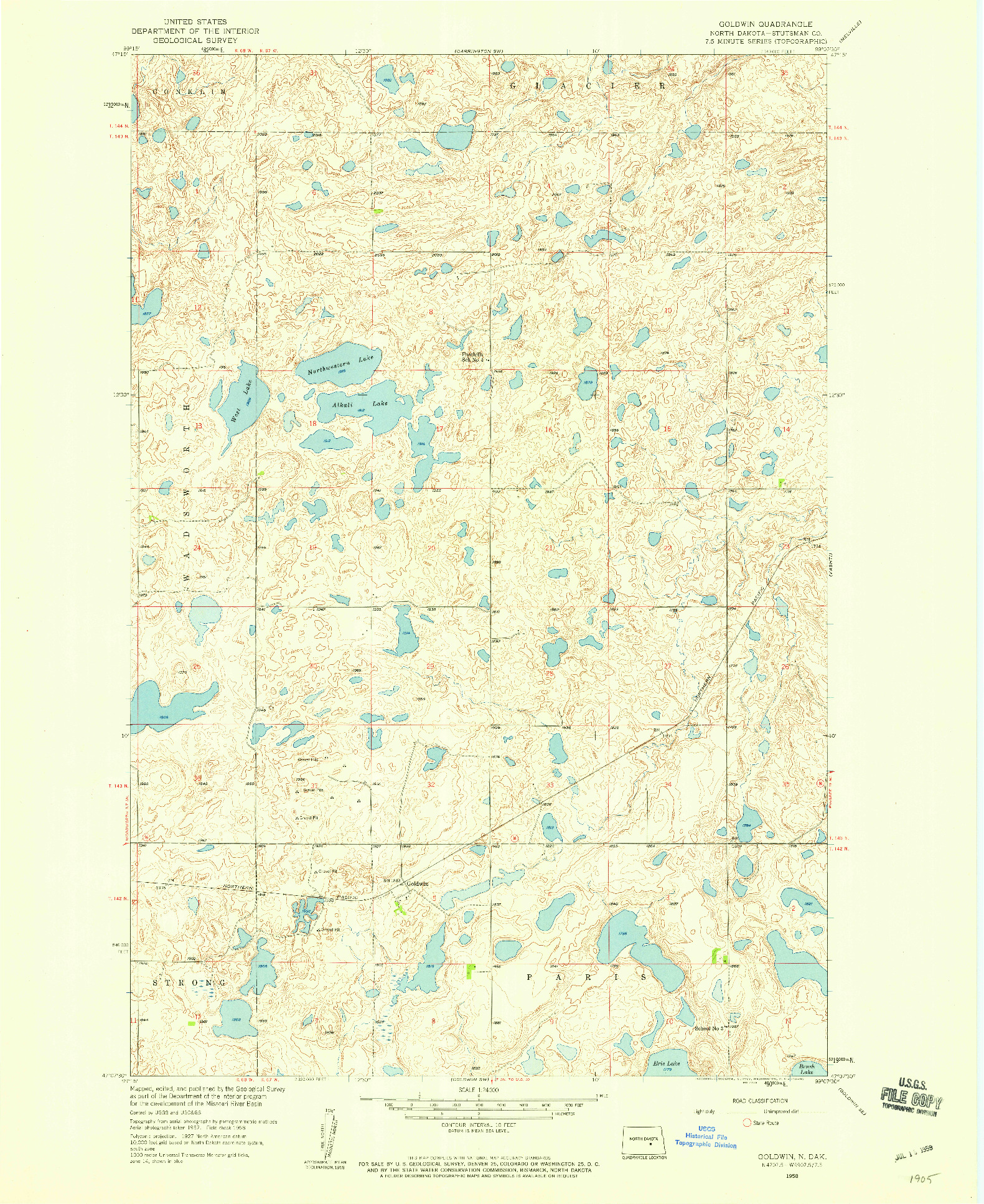 USGS 1:24000-SCALE QUADRANGLE FOR GOLDWIN, ND 1958