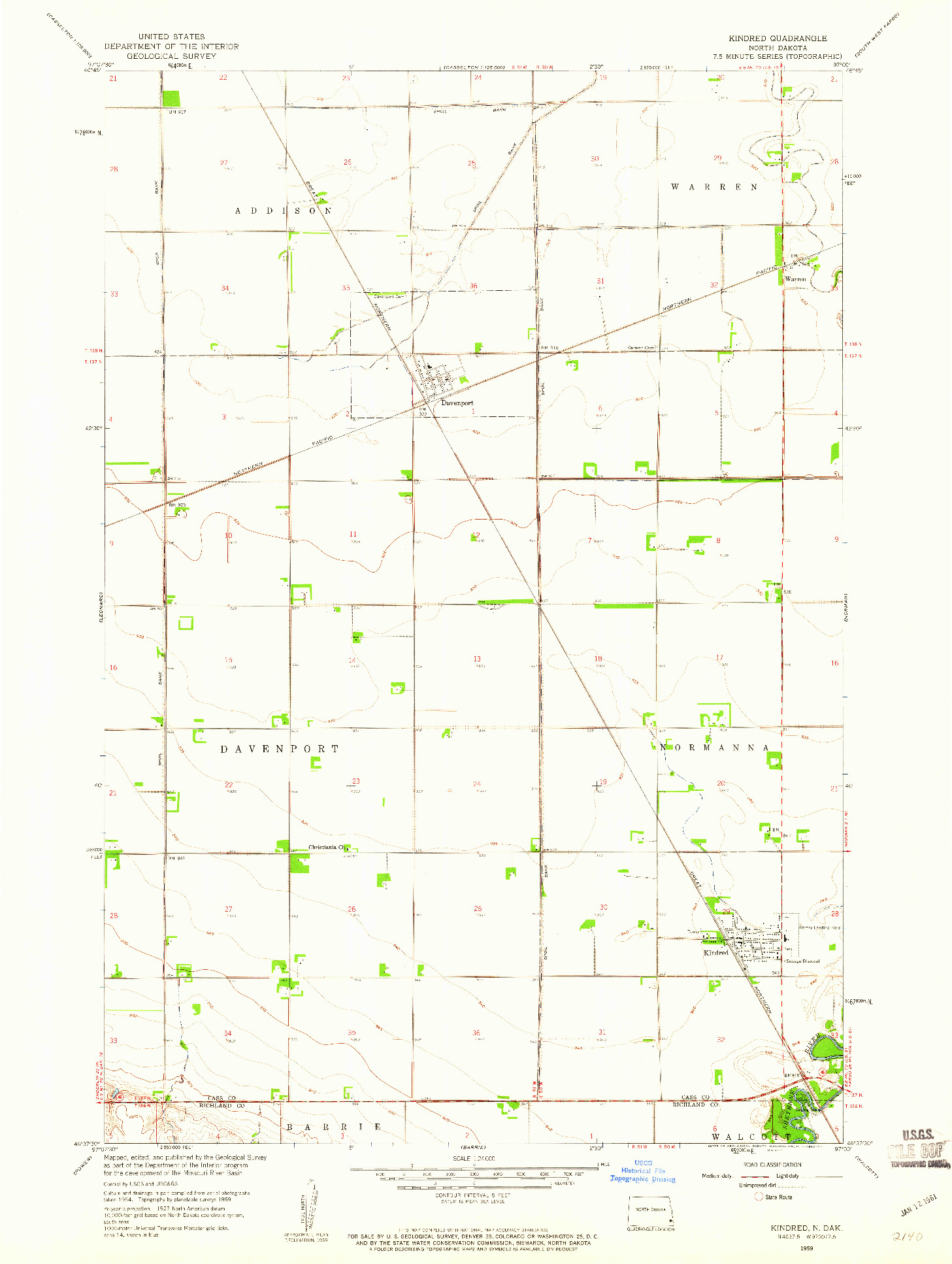 USGS 1:24000-SCALE QUADRANGLE FOR KINDRED, ND 1959