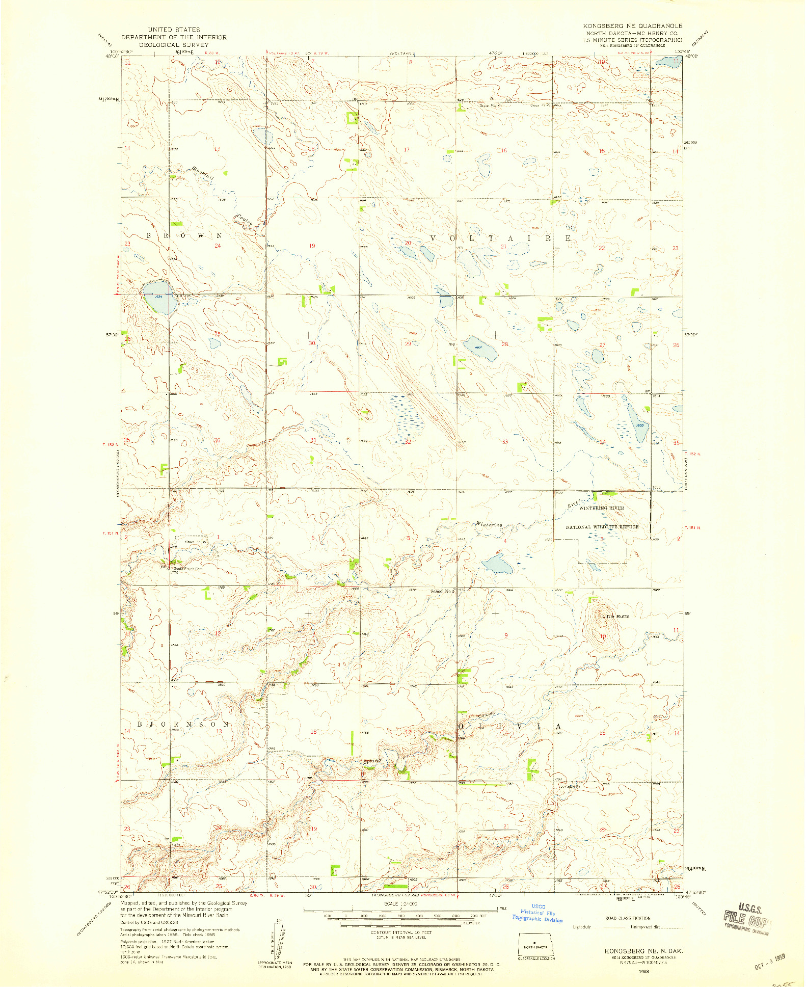 USGS 1:24000-SCALE QUADRANGLE FOR KONGSBERG NE, ND 1958