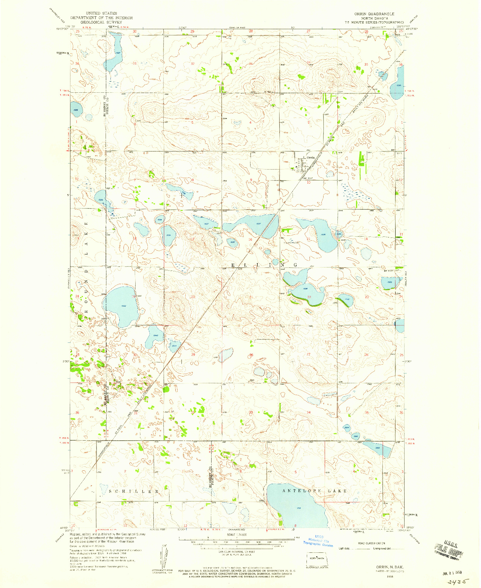 USGS 1:24000-SCALE QUADRANGLE FOR ORRIN, ND 1958