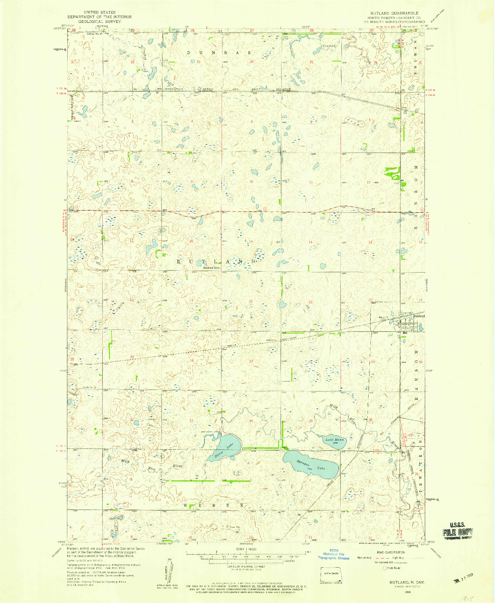 USGS 1:24000-SCALE QUADRANGLE FOR RUTLAND, ND 1958