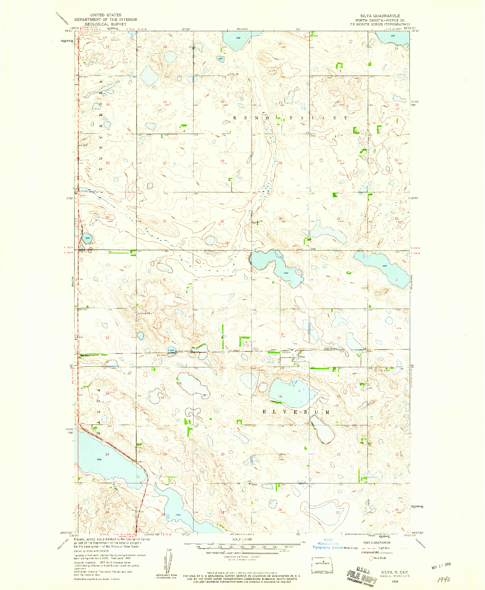 USGS 1:24000-SCALE QUADRANGLE FOR SILVA, ND 1958