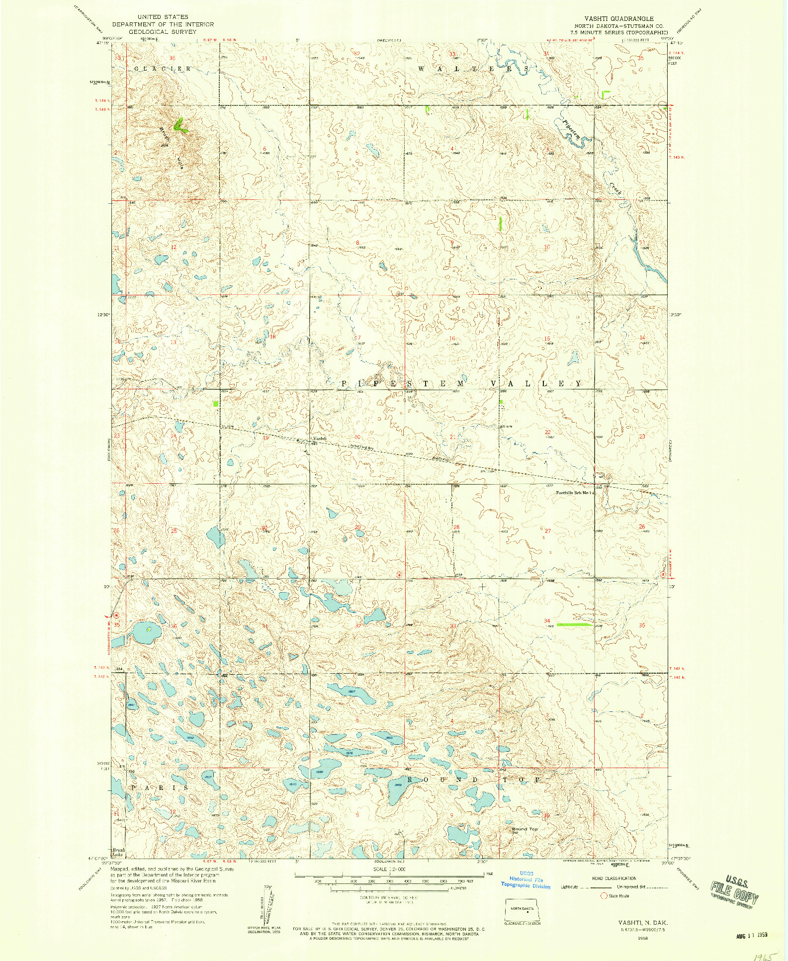 USGS 1:24000-SCALE QUADRANGLE FOR VASHTI, ND 1958