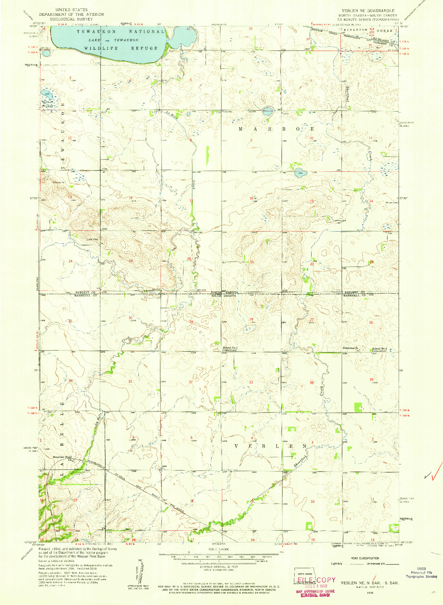 USGS 1:24000-SCALE QUADRANGLE FOR VEBLEN NE, ND 1958