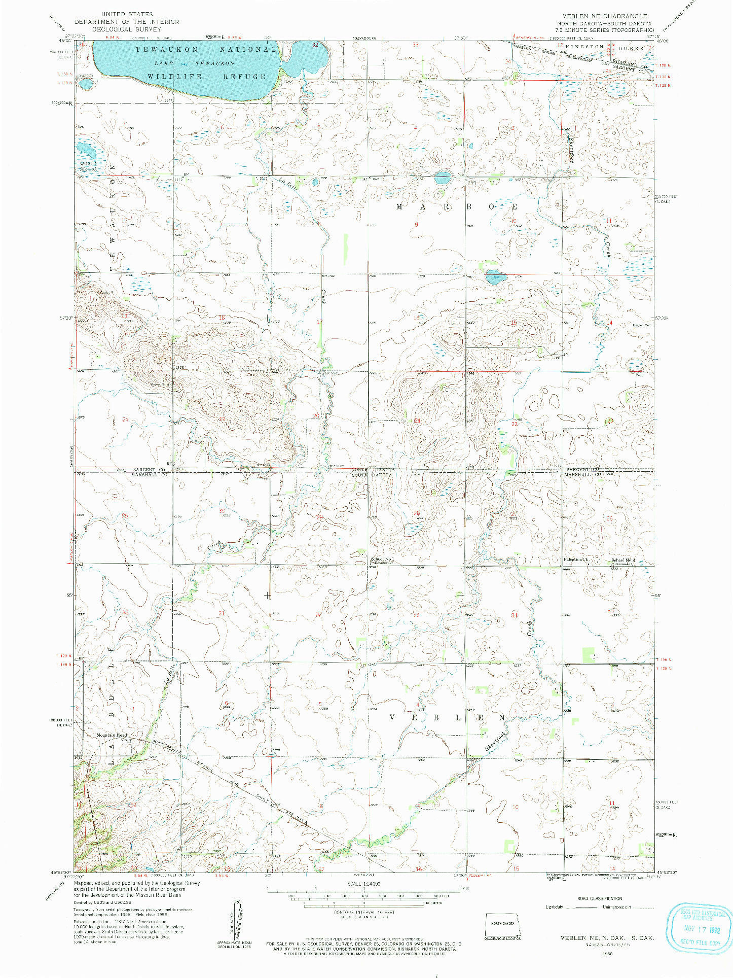 USGS 1:24000-SCALE QUADRANGLE FOR VEBLEN NE, ND 1958