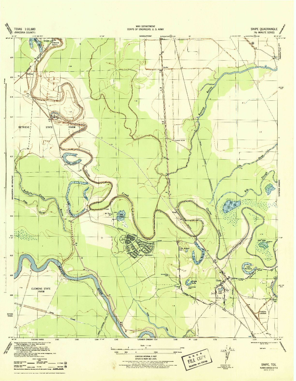 USGS 1:31680-SCALE QUADRANGLE FOR SNIPE, TX 1943