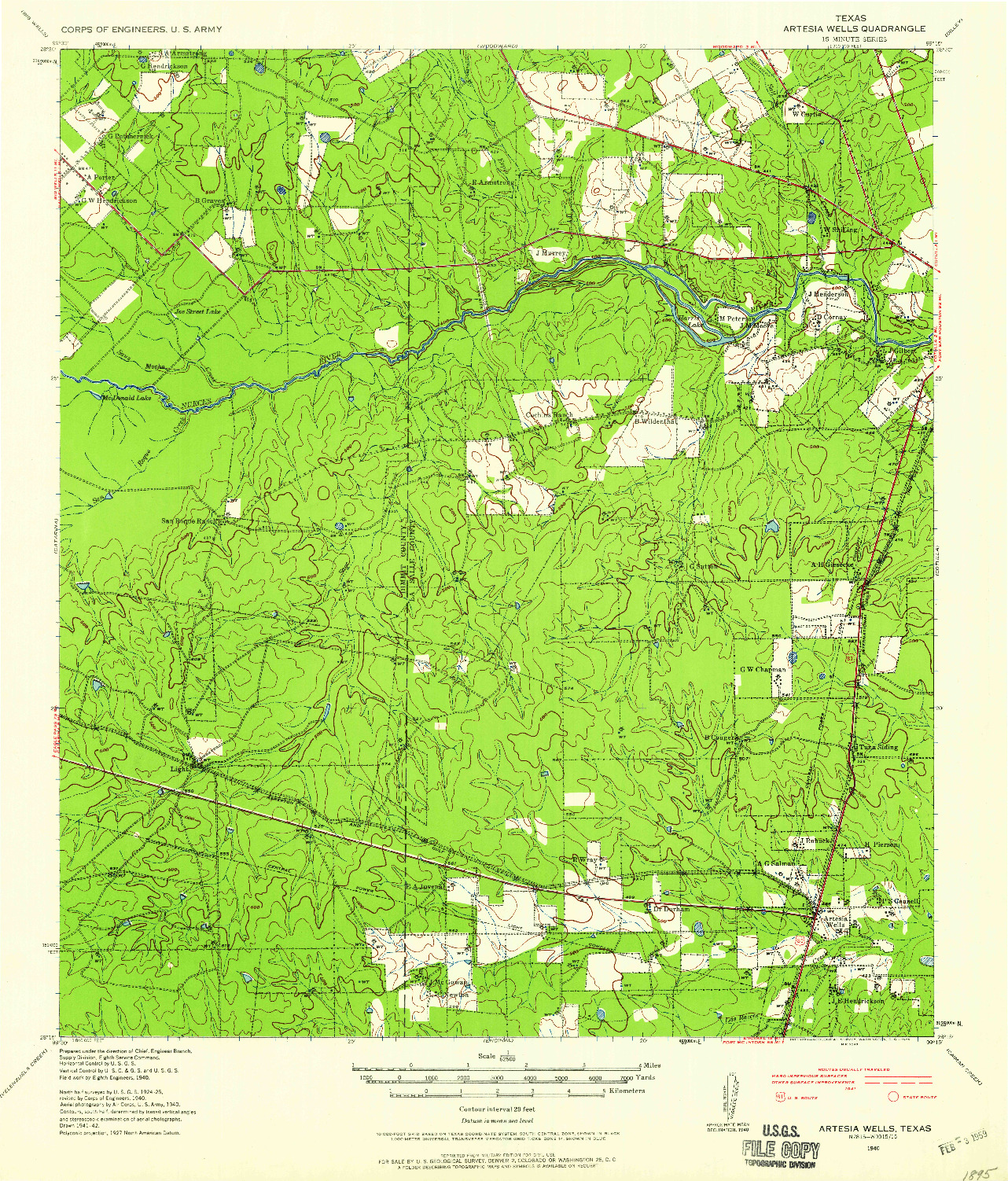 USGS 1:62500-SCALE QUADRANGLE FOR ARTESIA WELLS, TX 1940