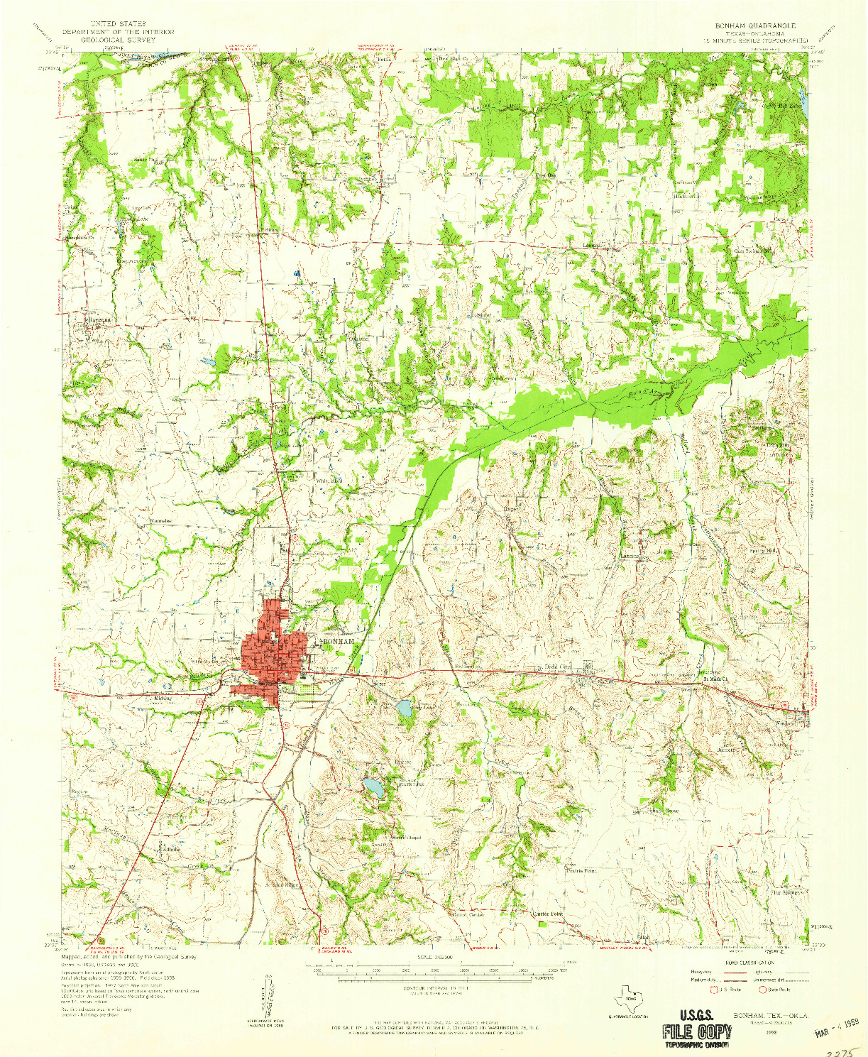USGS 1:62500-SCALE QUADRANGLE FOR BONHAM, TX 1958