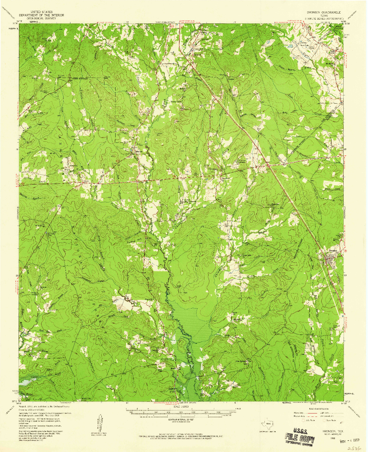 USGS 1:62500-SCALE QUADRANGLE FOR BRONSON, TX 1958