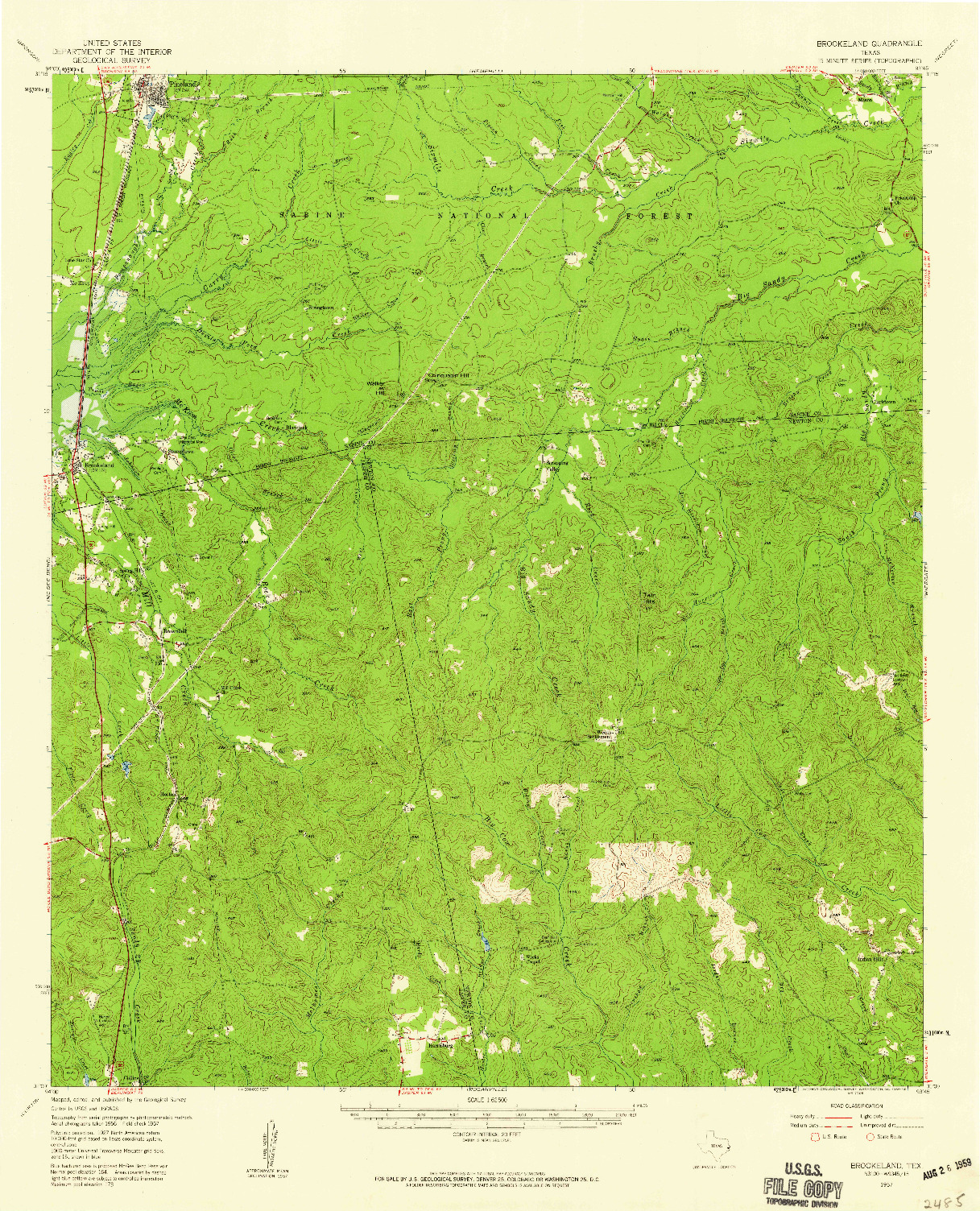 USGS 1:62500-SCALE QUADRANGLE FOR BROOKELAND, TX 1957