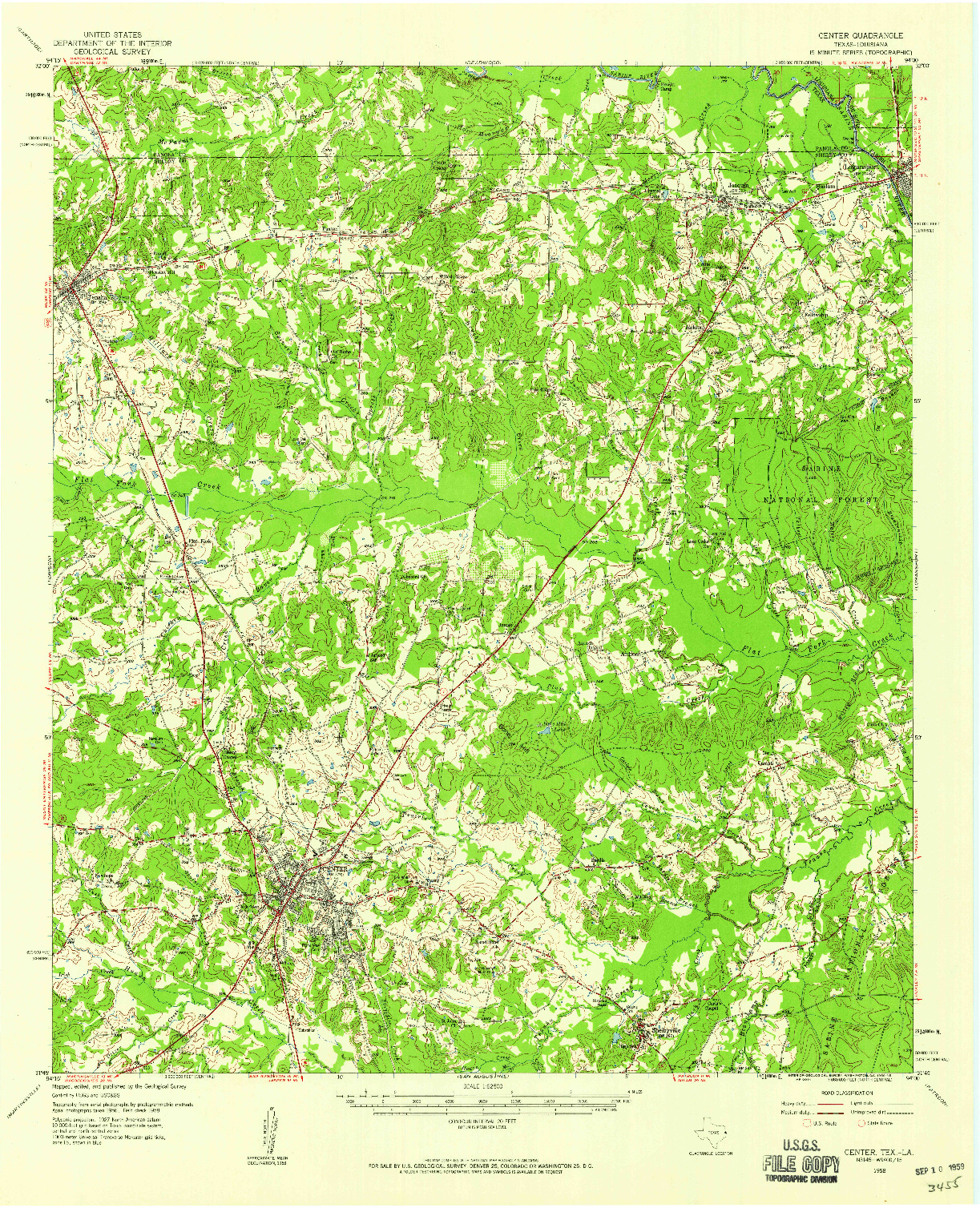 USGS 1:62500-SCALE QUADRANGLE FOR CENTER, TX 1958