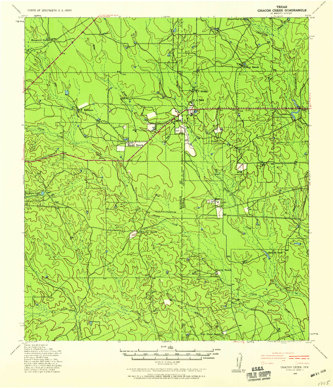 USGS 1:62500-SCALE QUADRANGLE FOR CHACON CREEK, TX 1940