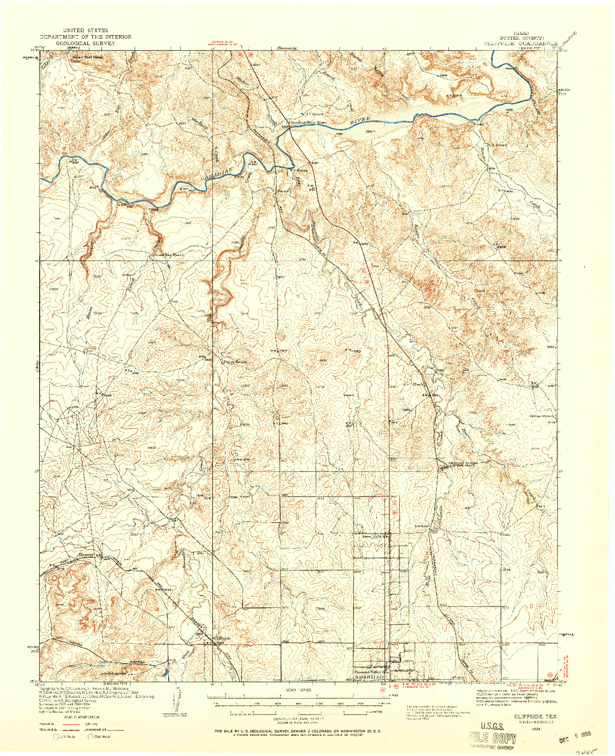 USGS 1:62500-SCALE QUADRANGLE FOR CLIFFSIDE, TX 1934