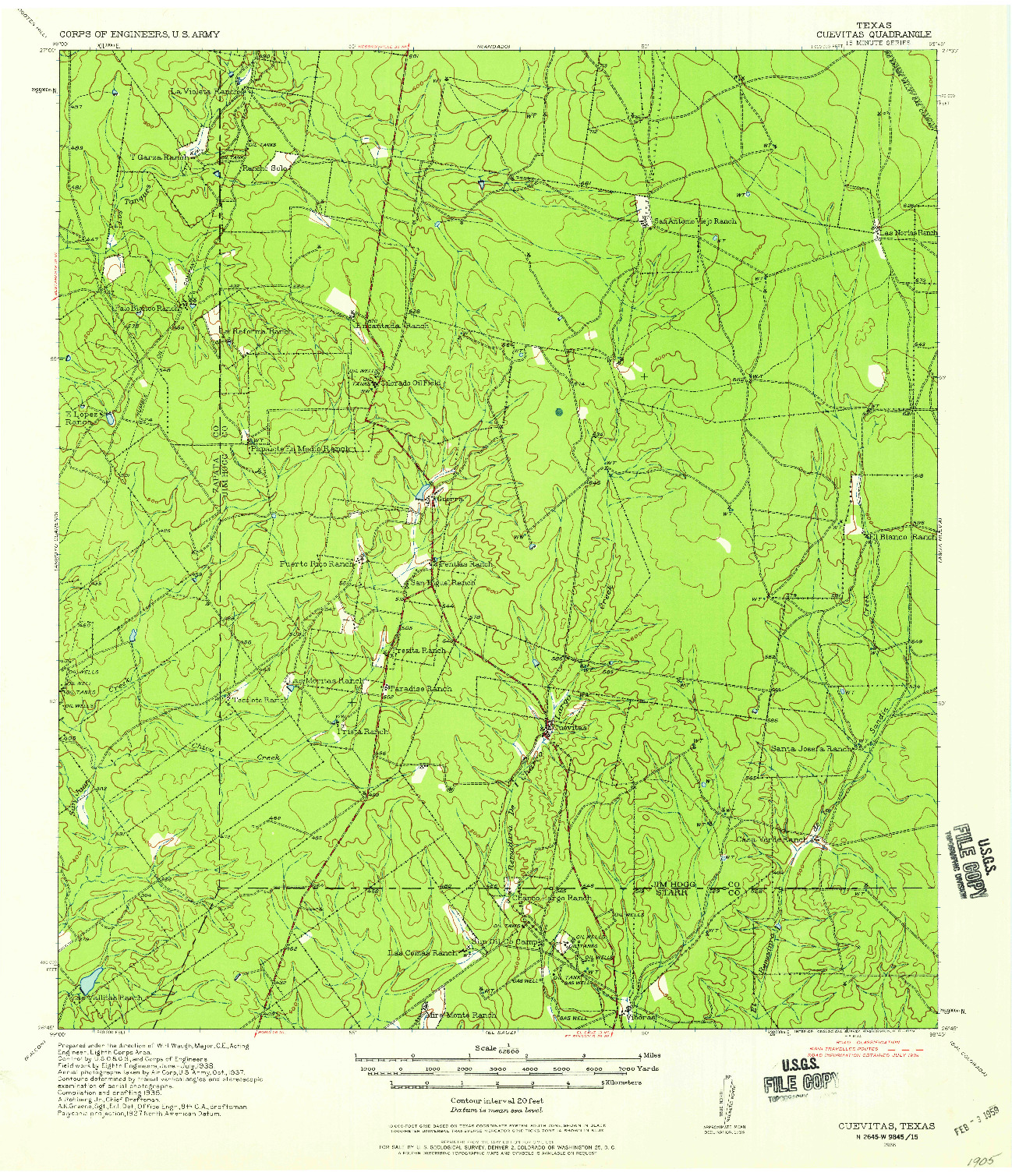 USGS 1:62500-SCALE QUADRANGLE FOR CUEVITAS, TX 1938