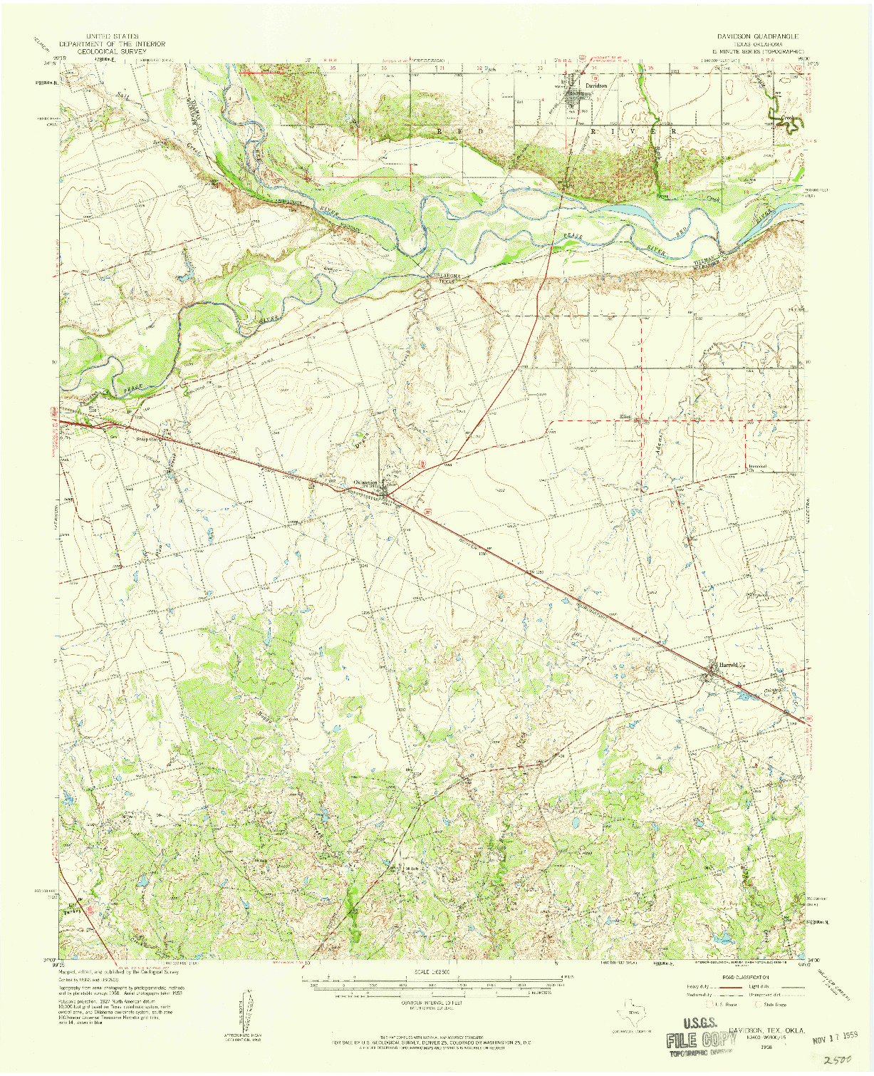 USGS 1:62500-SCALE QUADRANGLE FOR DAVIDSON, TX 1958
