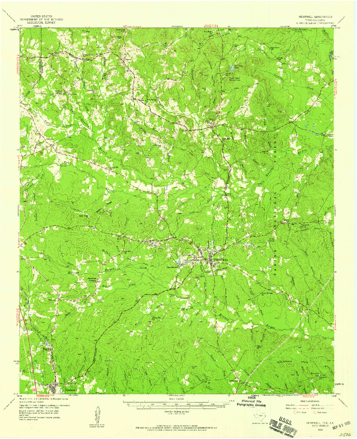 USGS 1:62500-SCALE QUADRANGLE FOR HEMPHILL, TX 1958