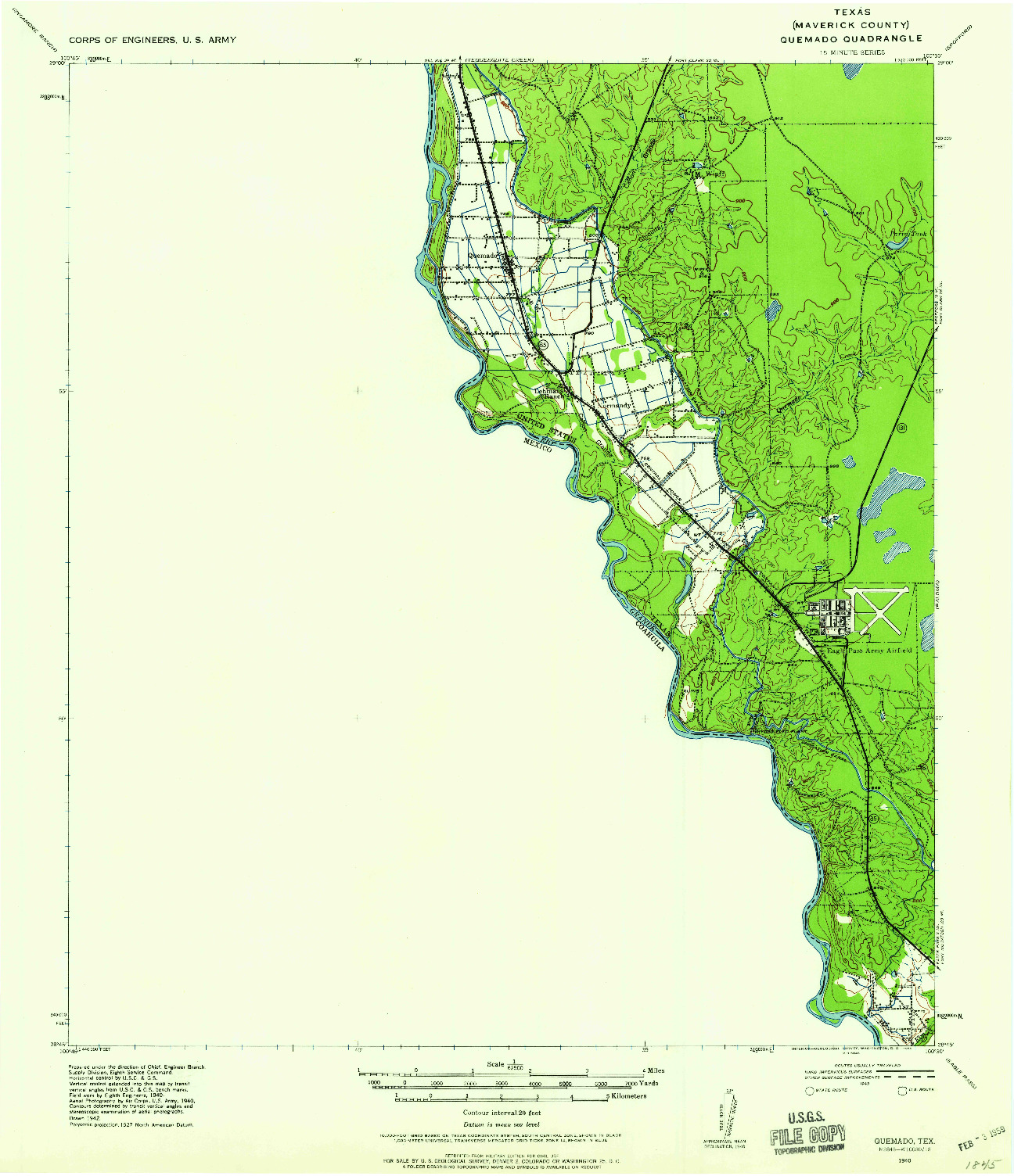 USGS 1:62500-SCALE QUADRANGLE FOR QUEMADO, TX 1940