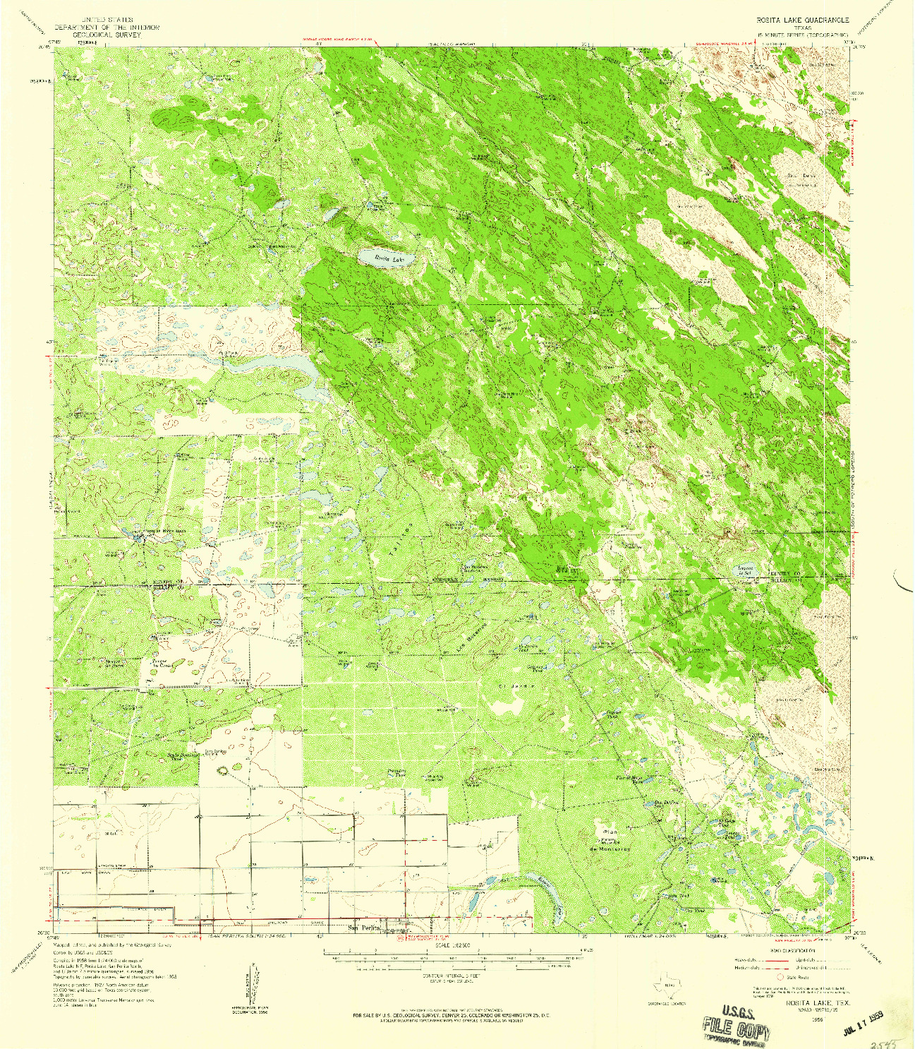 USGS 1:62500-SCALE QUADRANGLE FOR ROSITA LAKE, TX 1956