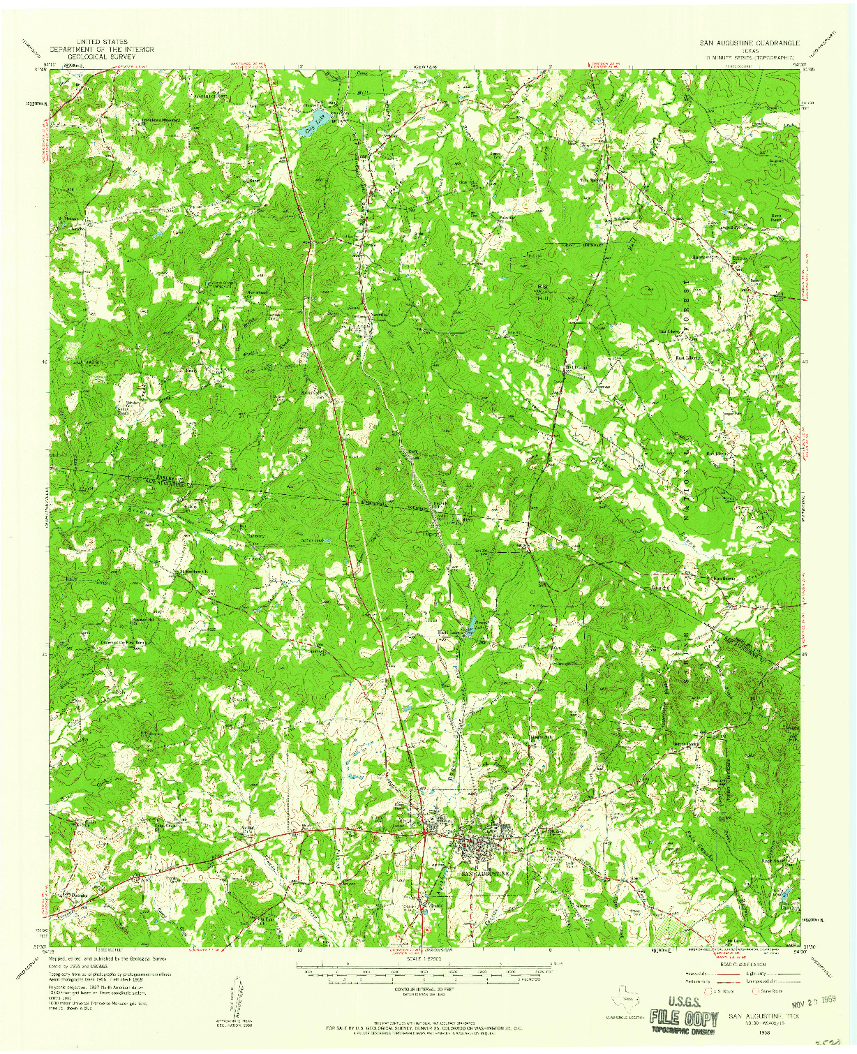 USGS 1:62500-SCALE QUADRANGLE FOR SAN AUGUSTINE, TX 1958