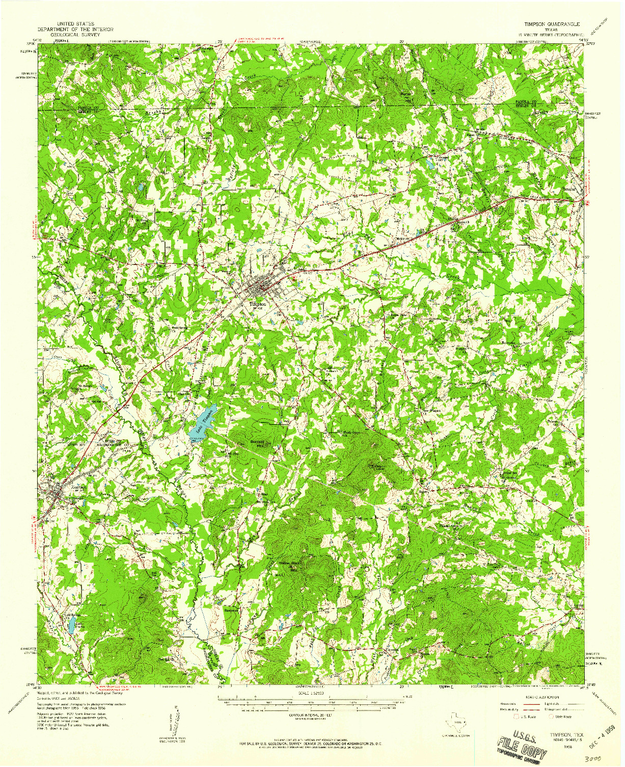 USGS 1:62500-SCALE QUADRANGLE FOR TIMPSON, TX 1958