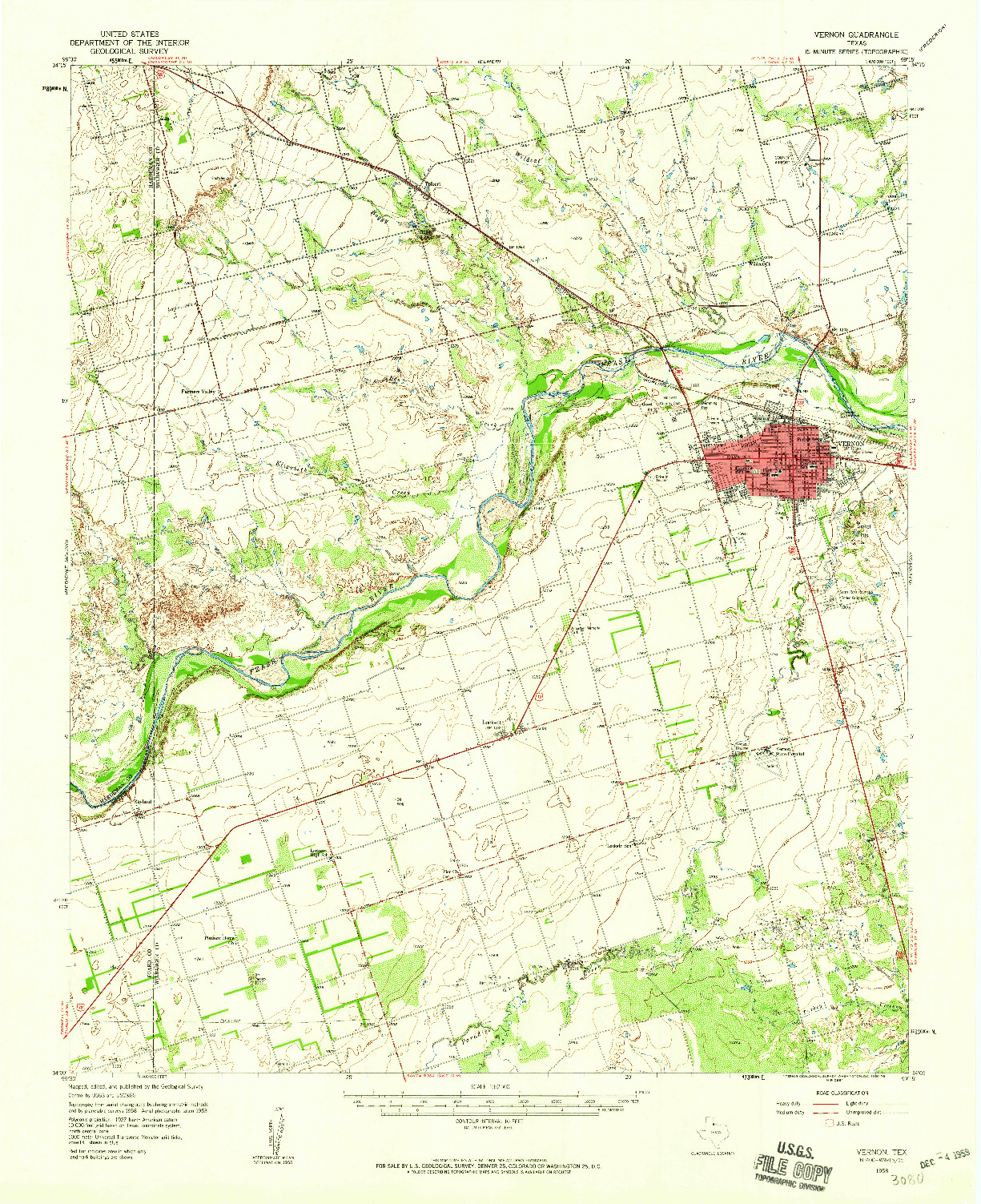 USGS 1:62500-SCALE QUADRANGLE FOR VERNON, TX 1958