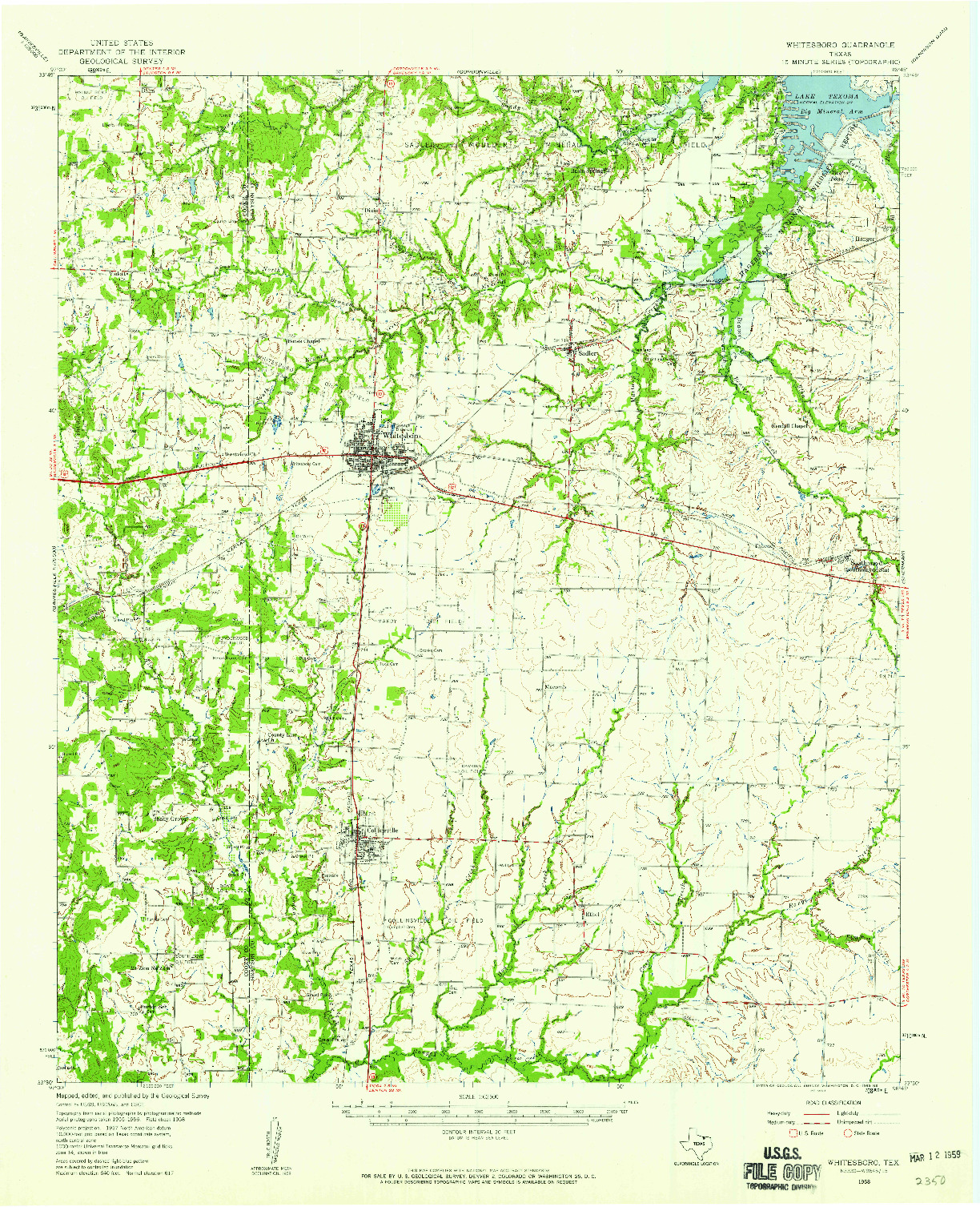 USGS 1:62500-SCALE QUADRANGLE FOR WHITESBORO, TX 1958