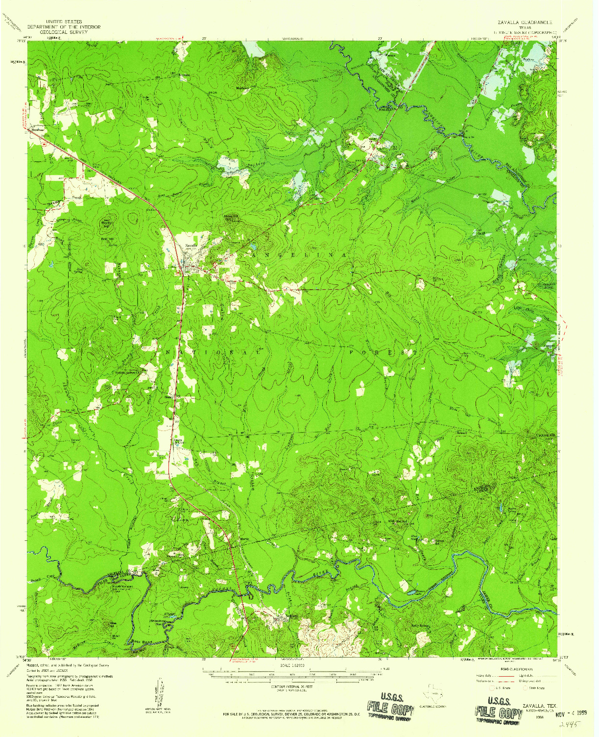 USGS 1:62500-SCALE QUADRANGLE FOR ZAVALLA, TX 1958