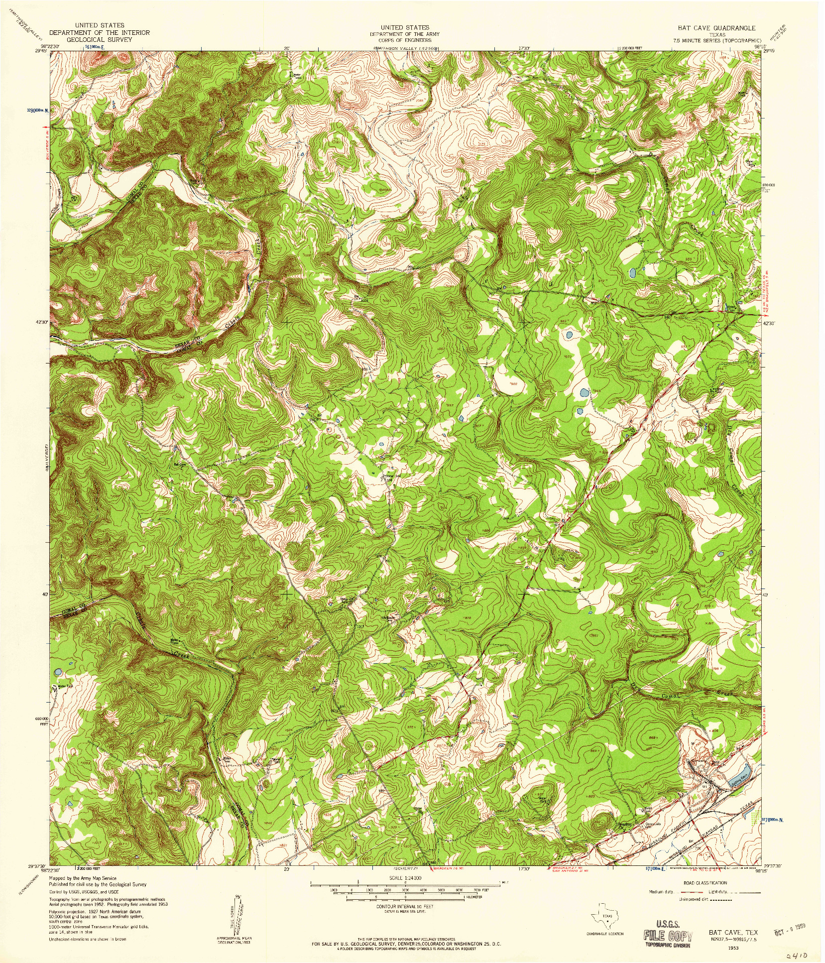 USGS 1:24000-SCALE QUADRANGLE FOR BAT CAVE, TX 1953