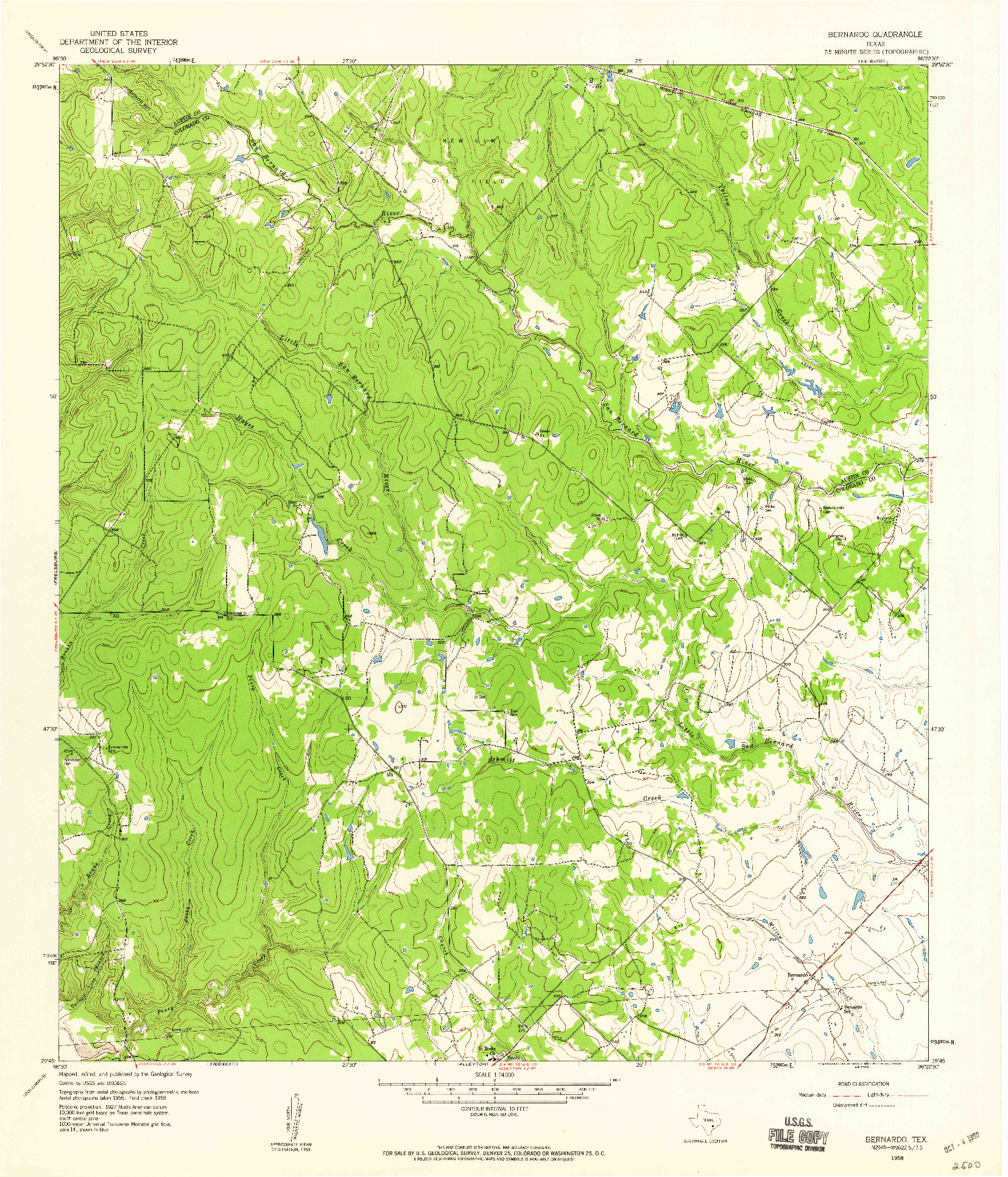 USGS 1:24000-SCALE QUADRANGLE FOR BERNARDO, TX 1958