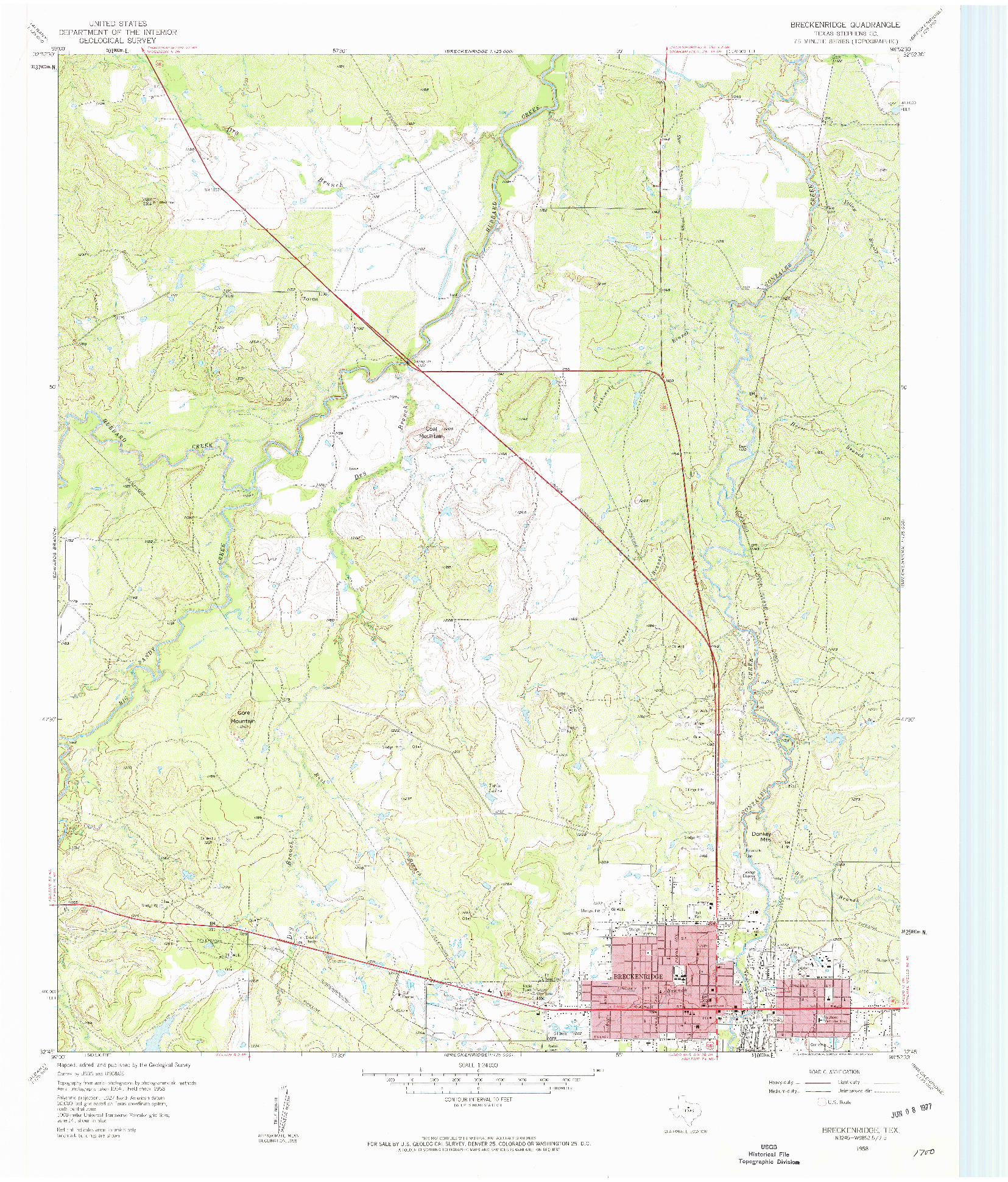 USGS 1:24000-SCALE QUADRANGLE FOR BRECKENRIDGE, TX 1958