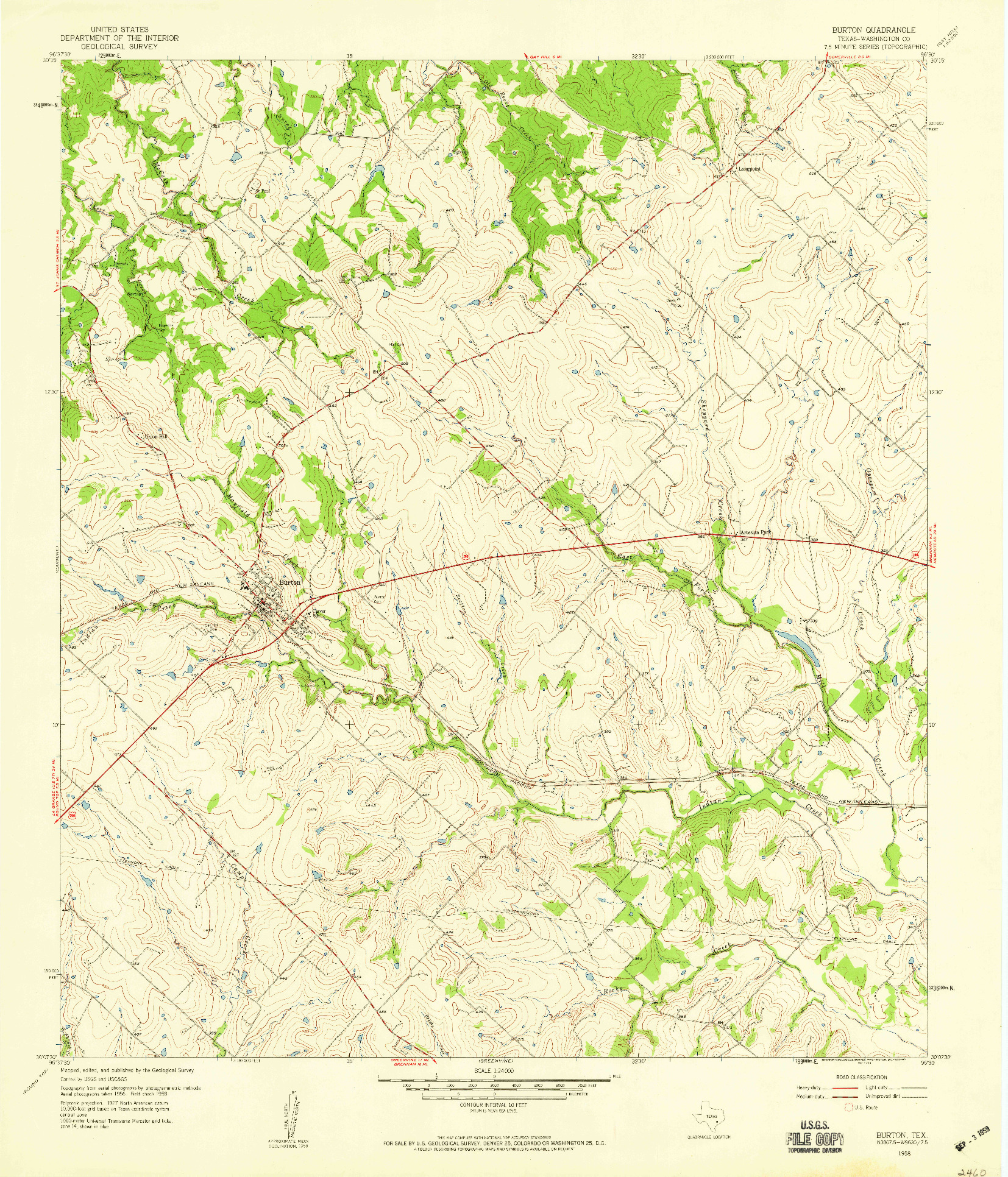 USGS 1:24000-SCALE QUADRANGLE FOR BURTON, TX 1958