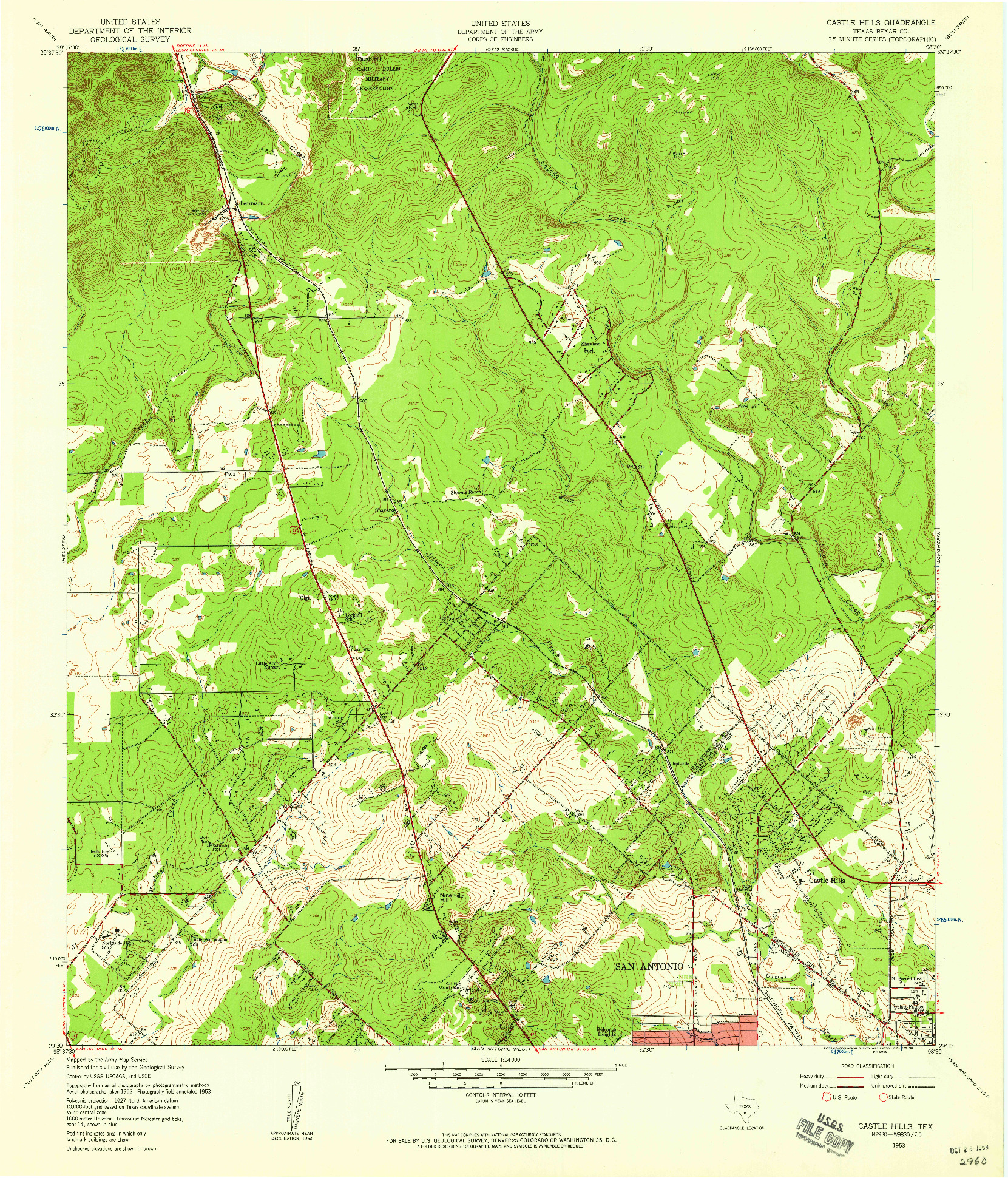 USGS 1:24000-SCALE QUADRANGLE FOR CASTLE HILLS, TX 1953