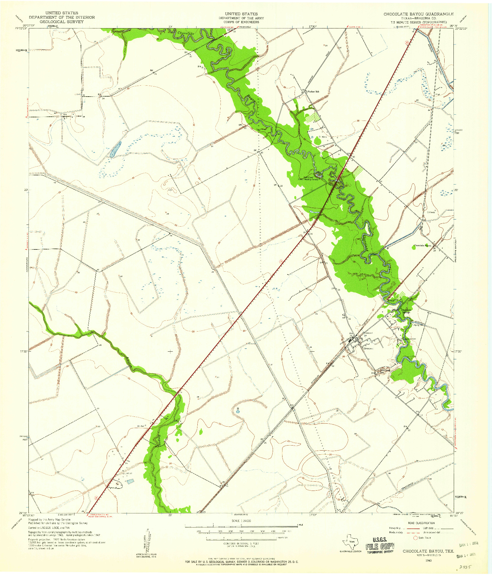 USGS 1:24000-SCALE QUADRANGLE FOR CHOCOLATE BAYOU, TX 1943