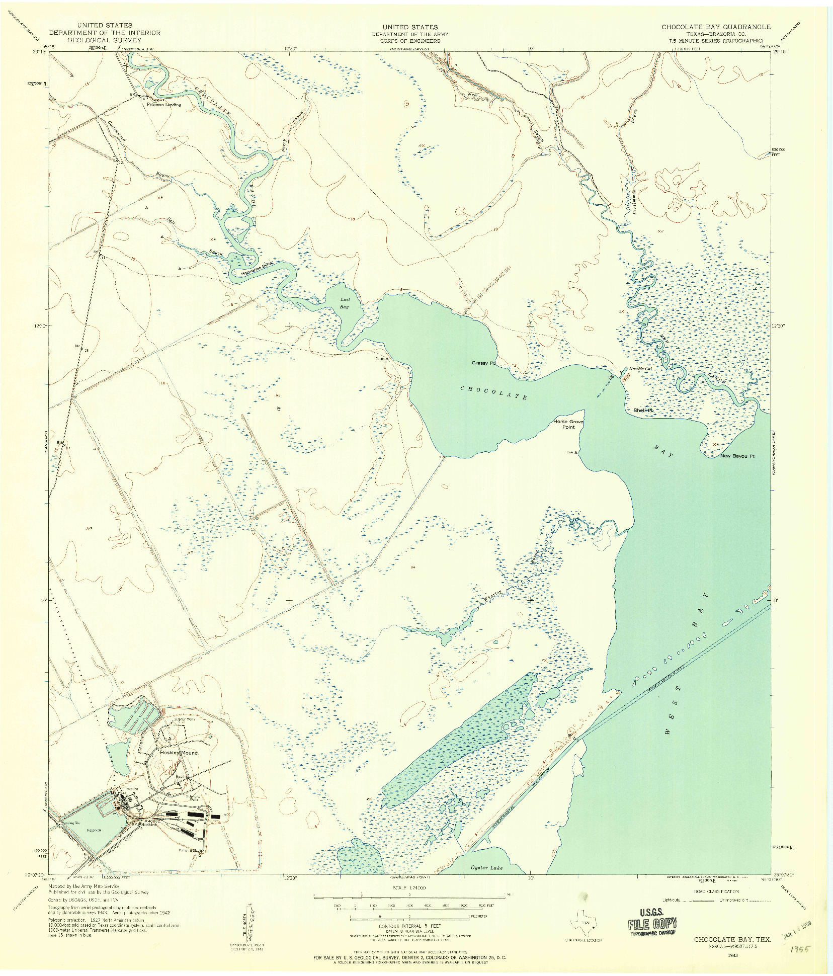 USGS 1:24000-SCALE QUADRANGLE FOR CHOCOLATE BAY, TX 1943