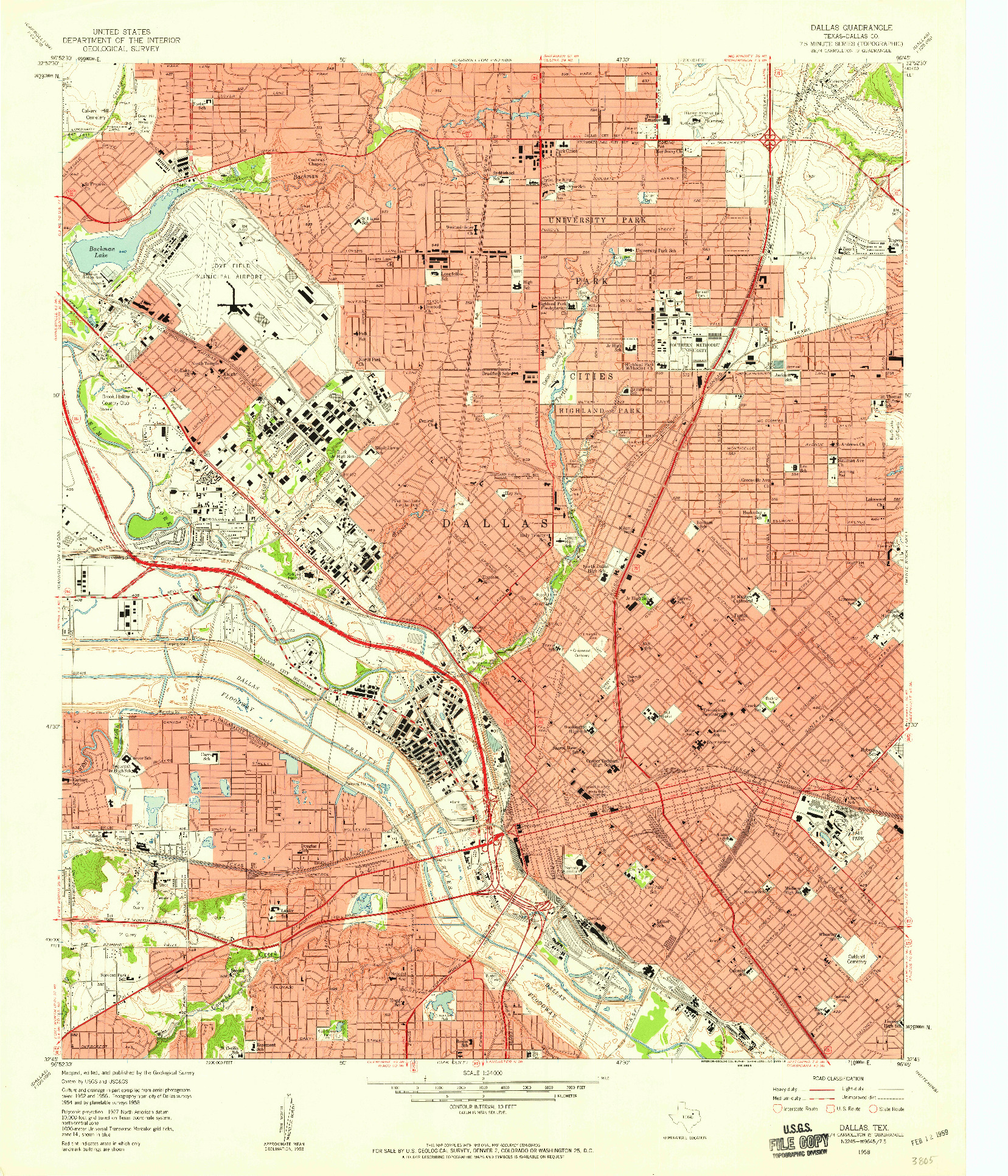 USGS 1:24000-SCALE QUADRANGLE FOR DALLAS, TX 1958