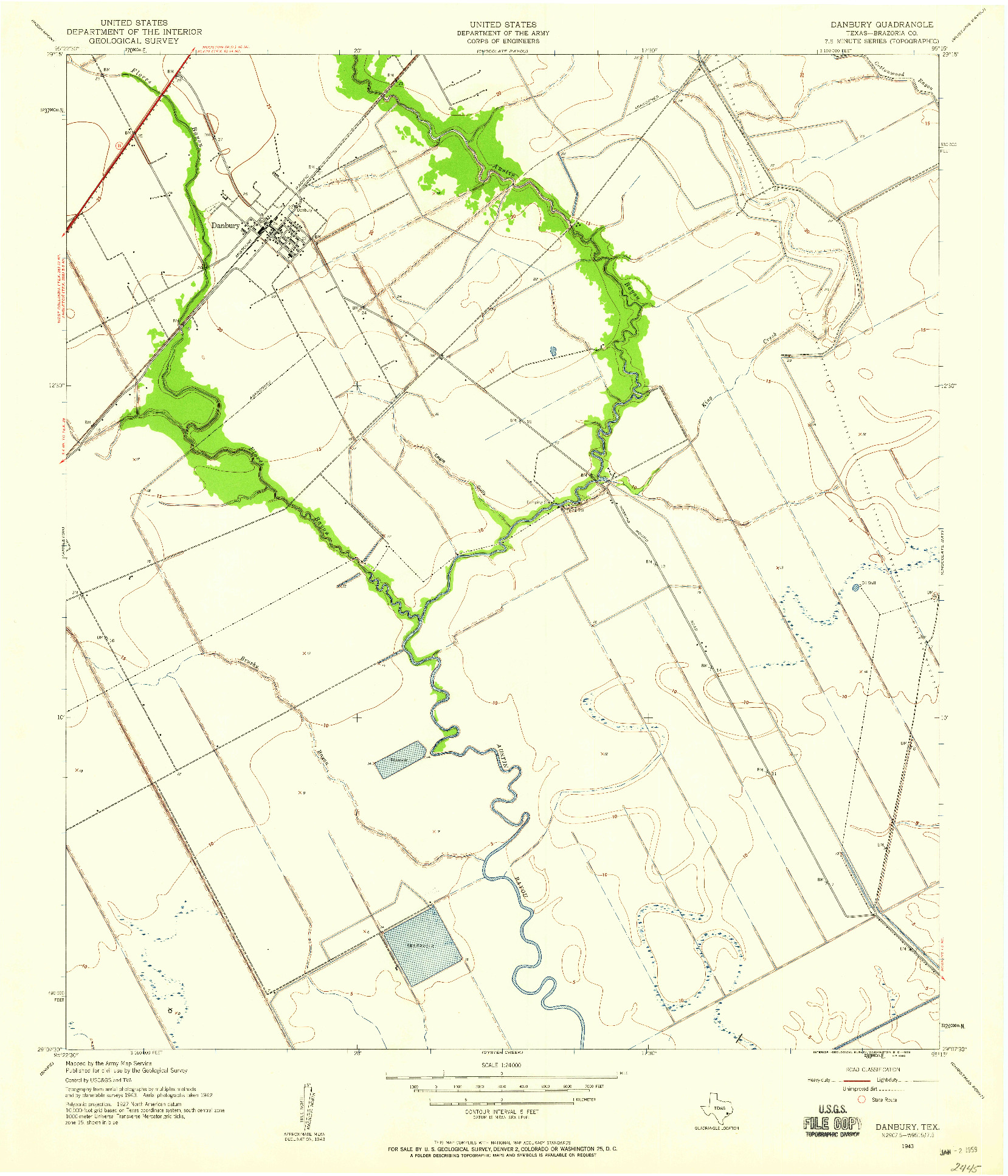 USGS 1:24000-SCALE QUADRANGLE FOR DANBURY, TX 1943