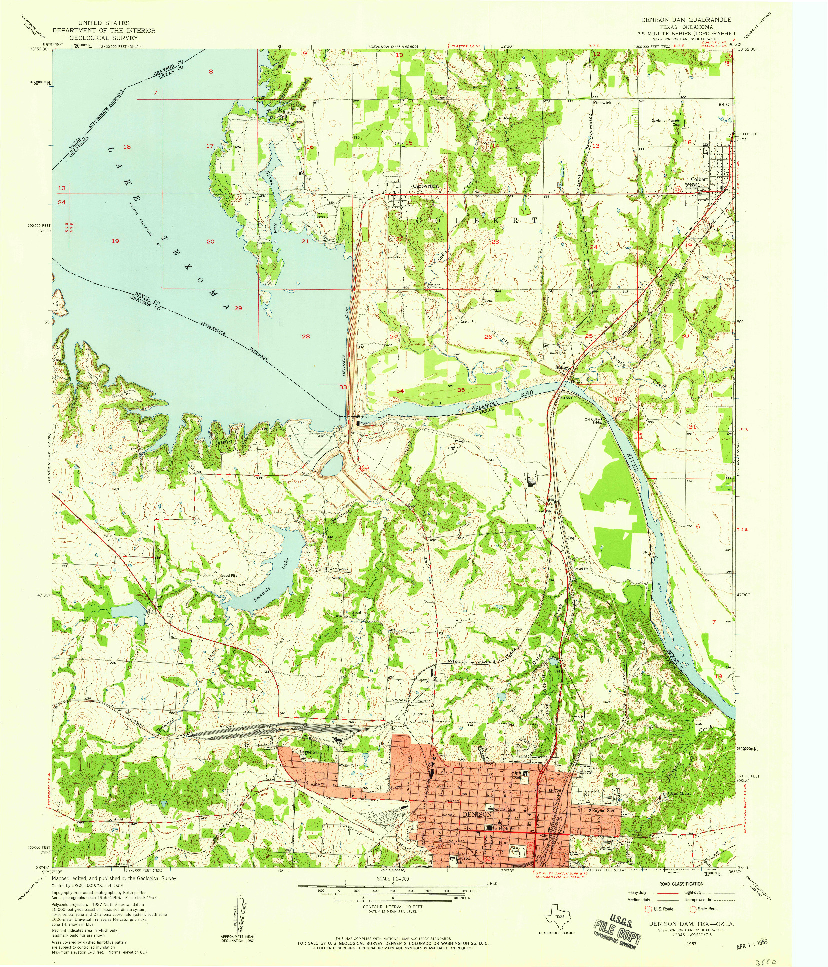 USGS 1:24000-SCALE QUADRANGLE FOR DENISON DAM, TX 1957