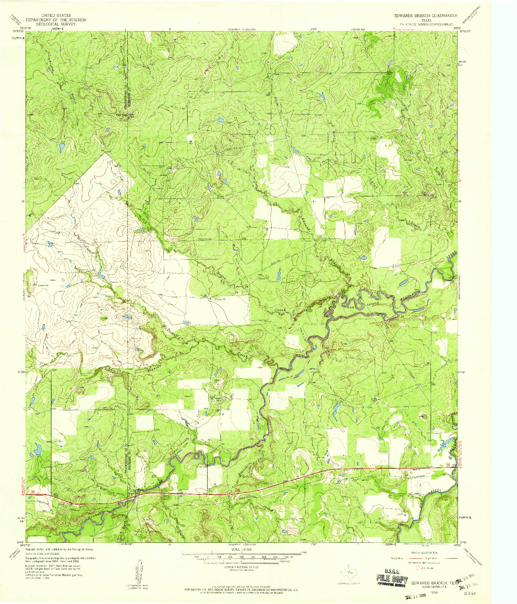 USGS 1:24000-SCALE QUADRANGLE FOR EDWARDS BRANCH, TX 1958