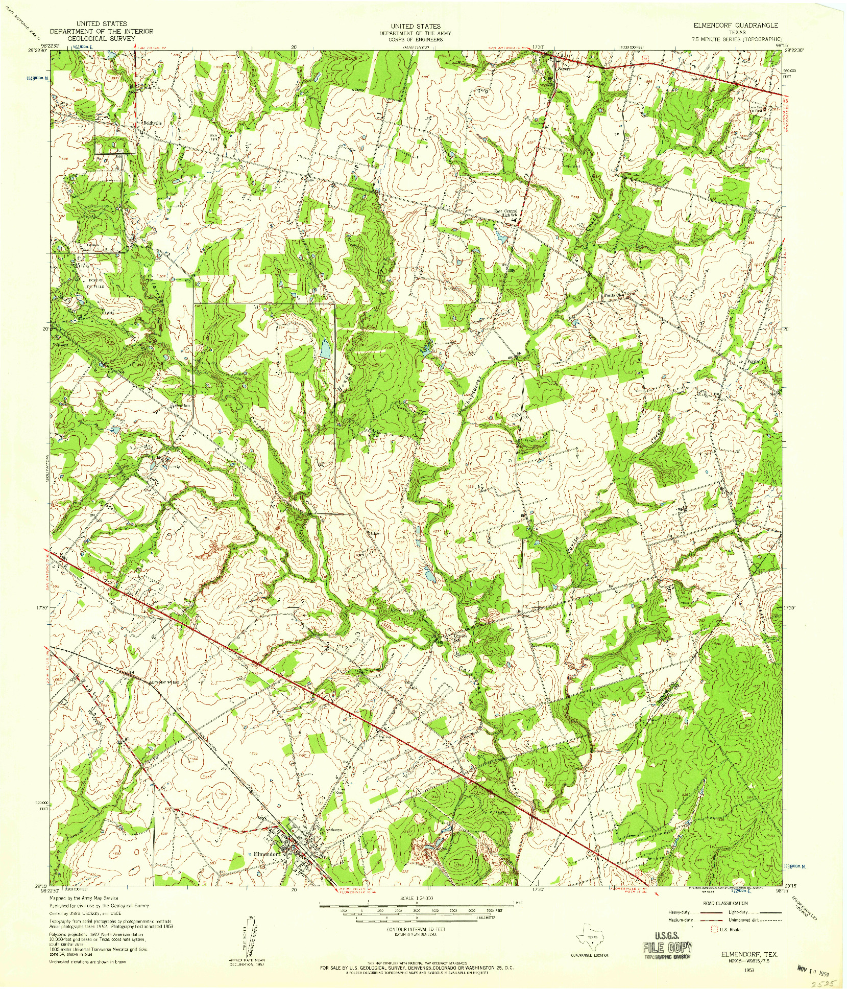 USGS 1:24000-SCALE QUADRANGLE FOR ELMENDORF, TX 1953