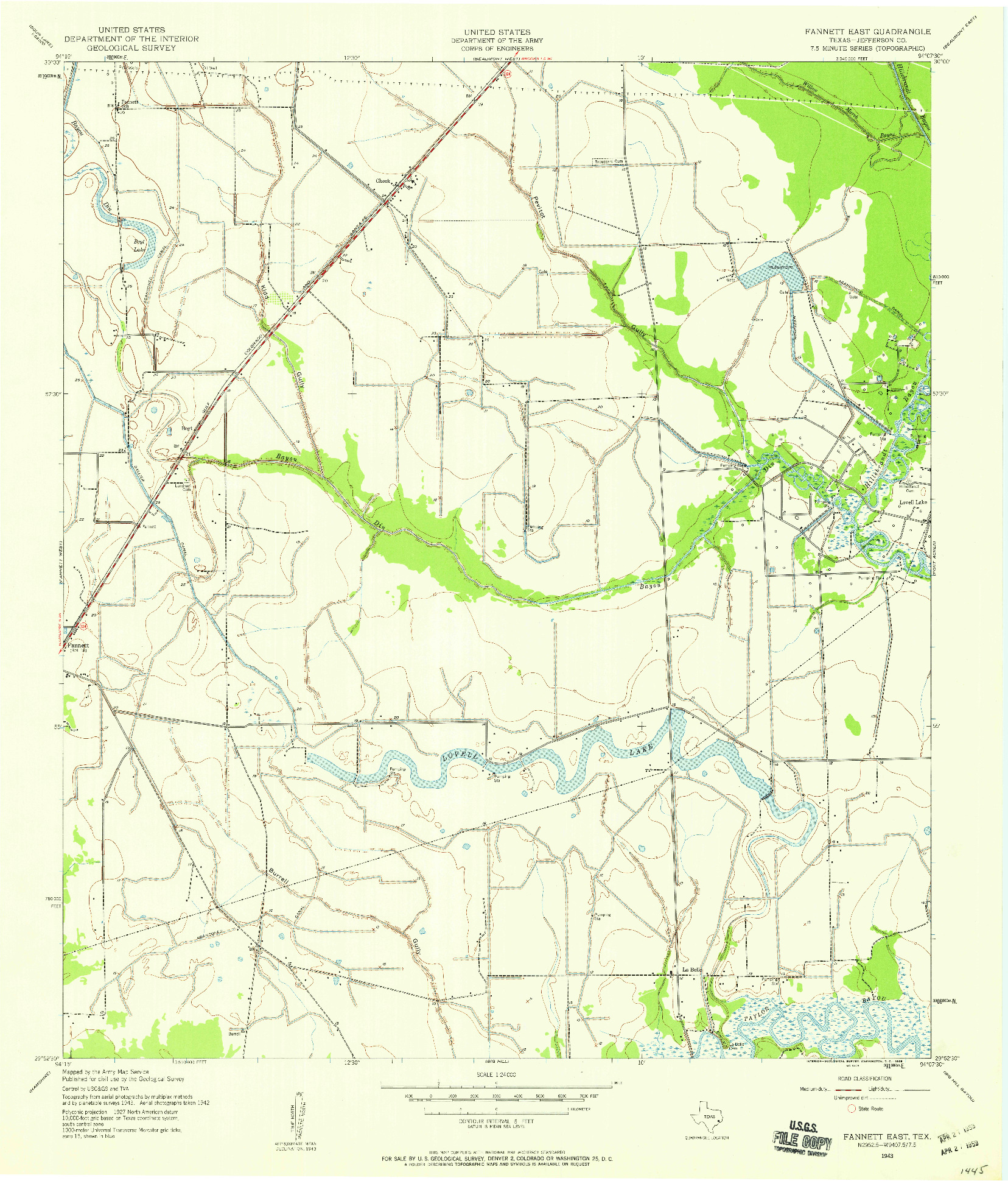 USGS 1:24000-SCALE QUADRANGLE FOR FANNETT EAST, TX 1943