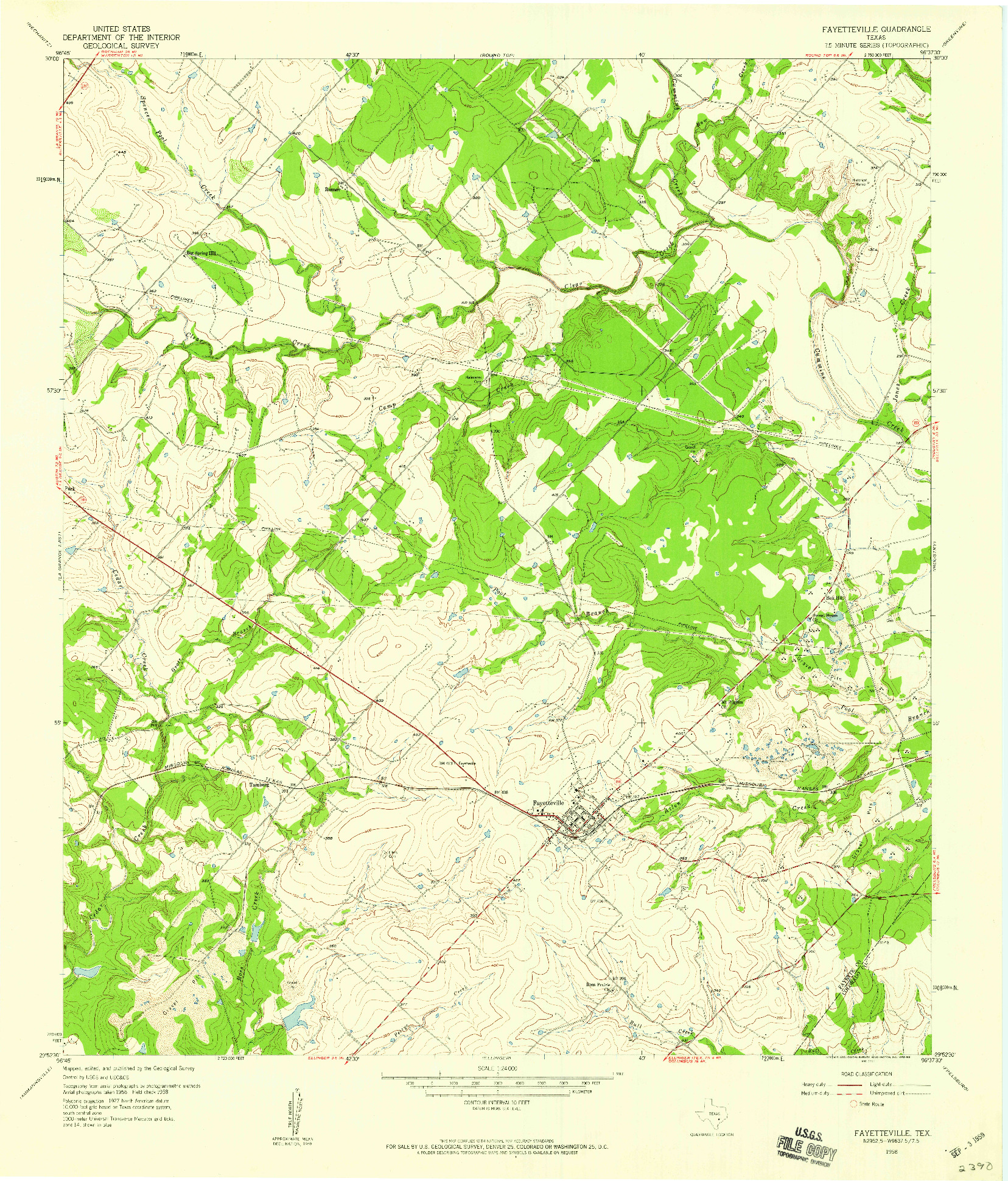 USGS 1:24000-SCALE QUADRANGLE FOR FAYETTEVILLE, TX 1958