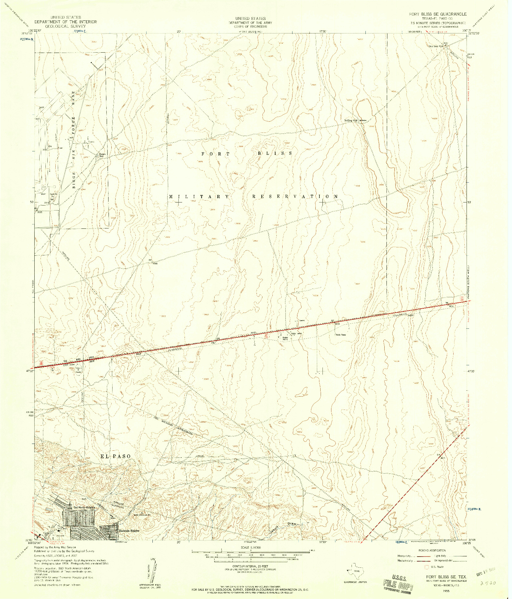 USGS 1:24000-SCALE QUADRANGLE FOR FORT BLISS SE, TX 1955