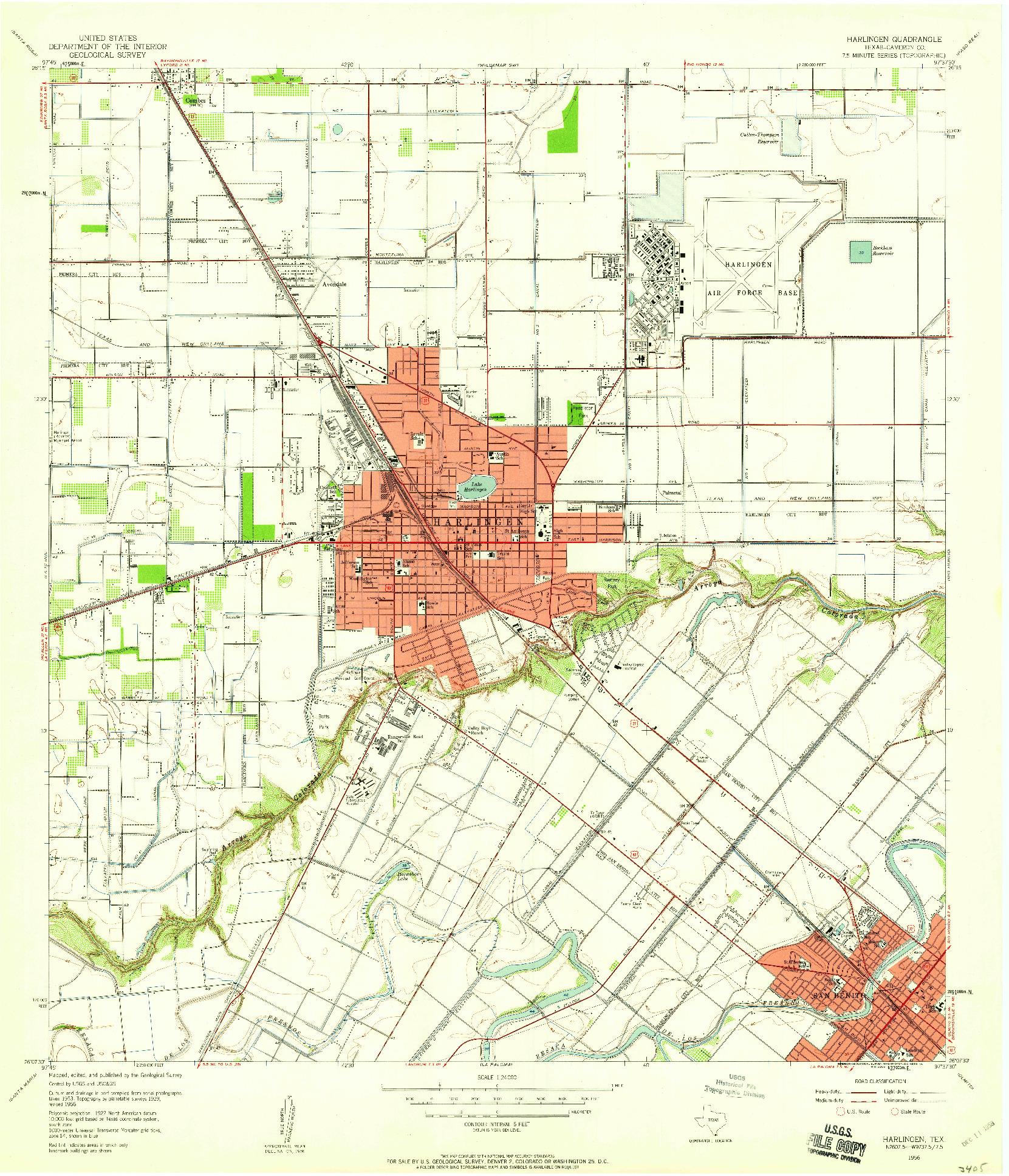 USGS 1:24000-SCALE QUADRANGLE FOR HARLINGEN, TX 1956